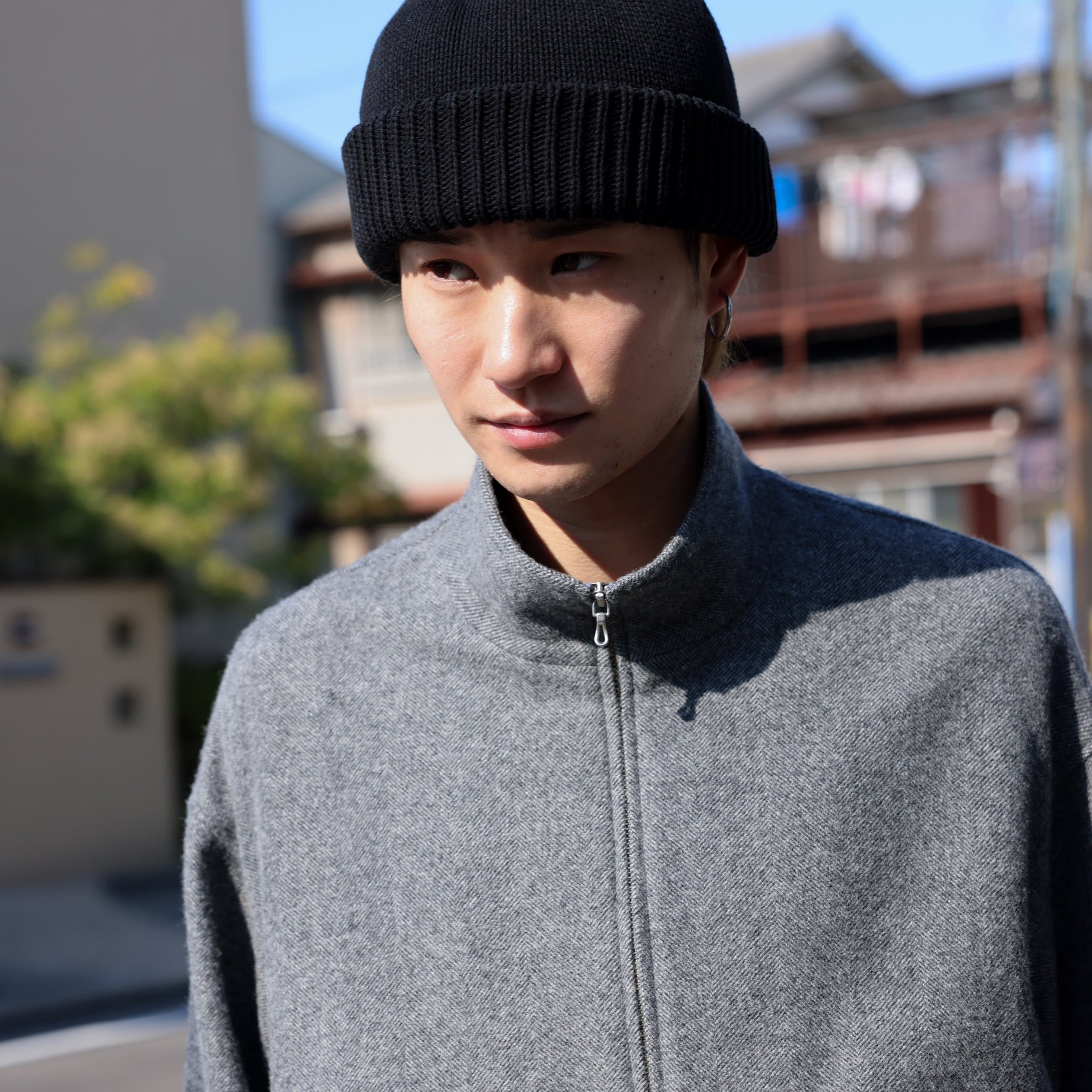 WOOL LIGHT TWEED - ZIP UP BLOUSON （M.GRAY）