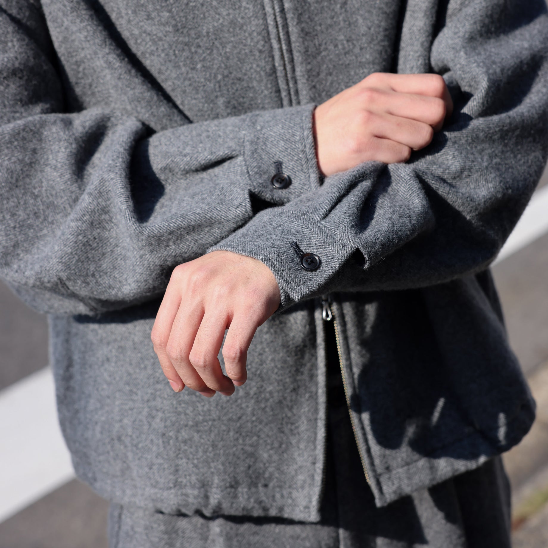 WOOL LIGHT TWEED - ZIP UP BLOUSON （M.GRAY）