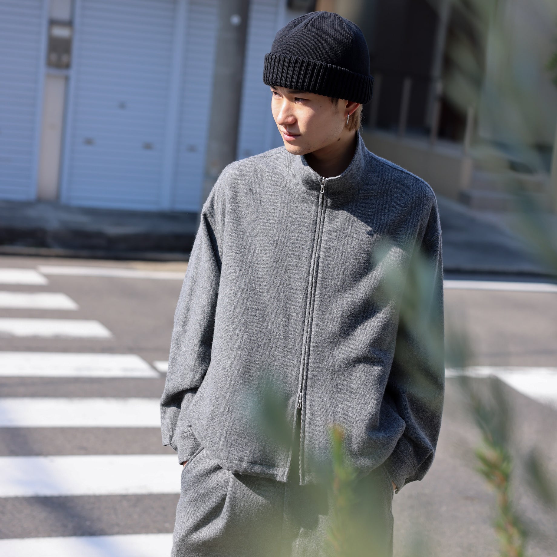 WOOL LIGHT TWEED - ZIP UP BLOUSON （M.GRAY）
