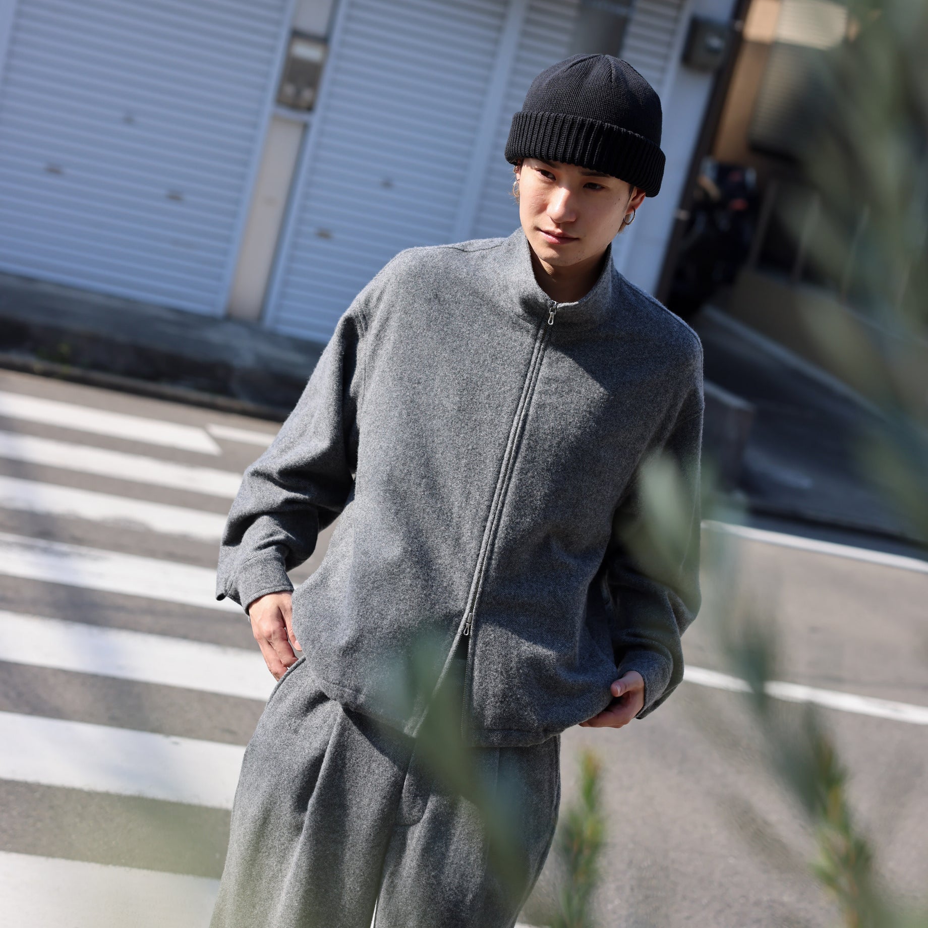 WOOL LIGHT TWEED - ZIP UP BLOUSON （M.GRAY）