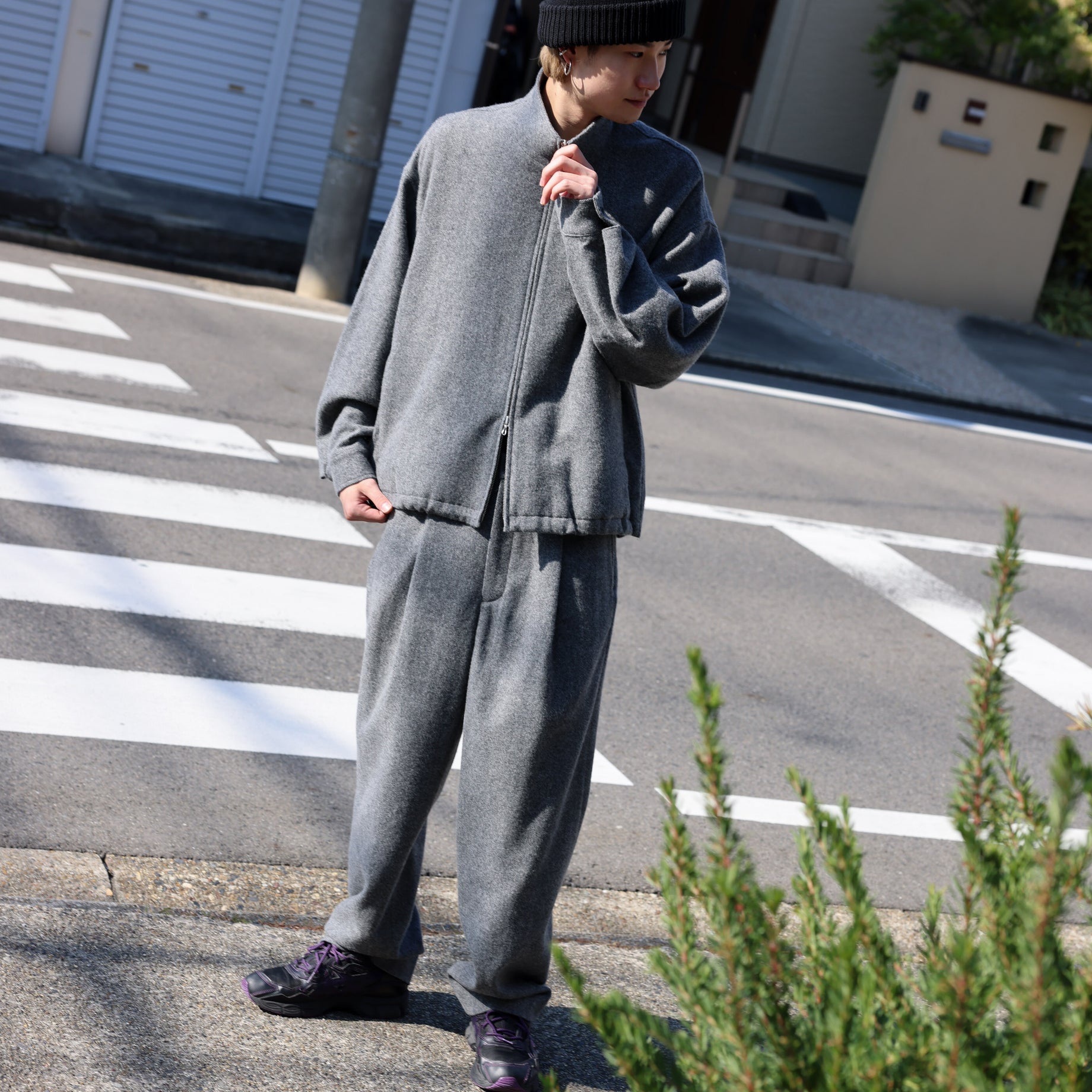 WOOL LIGHT TWEED - ZIP UP BLOUSON （M.GRAY）