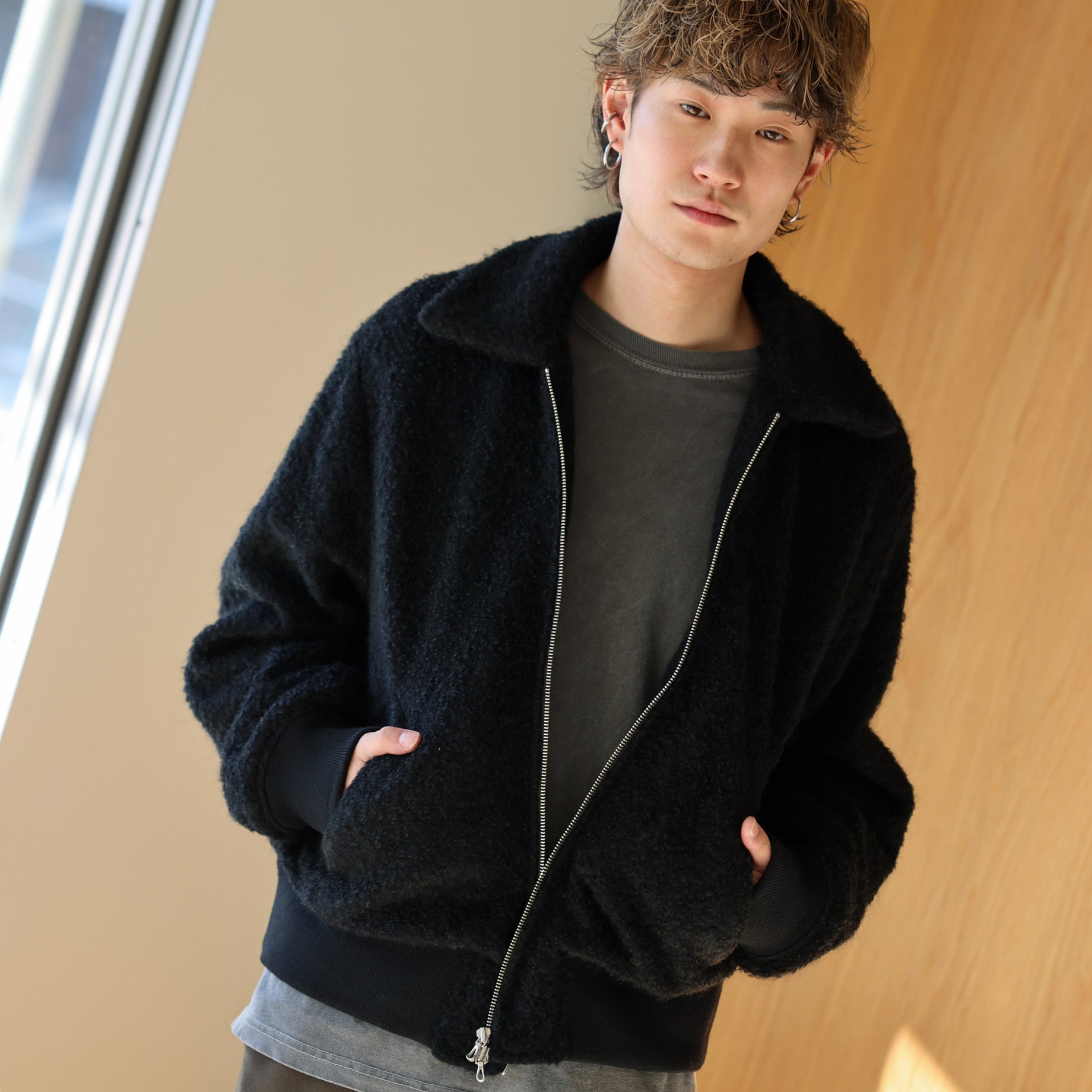 WOOL BOA - ZIP UP BLOUSON （BLACK）