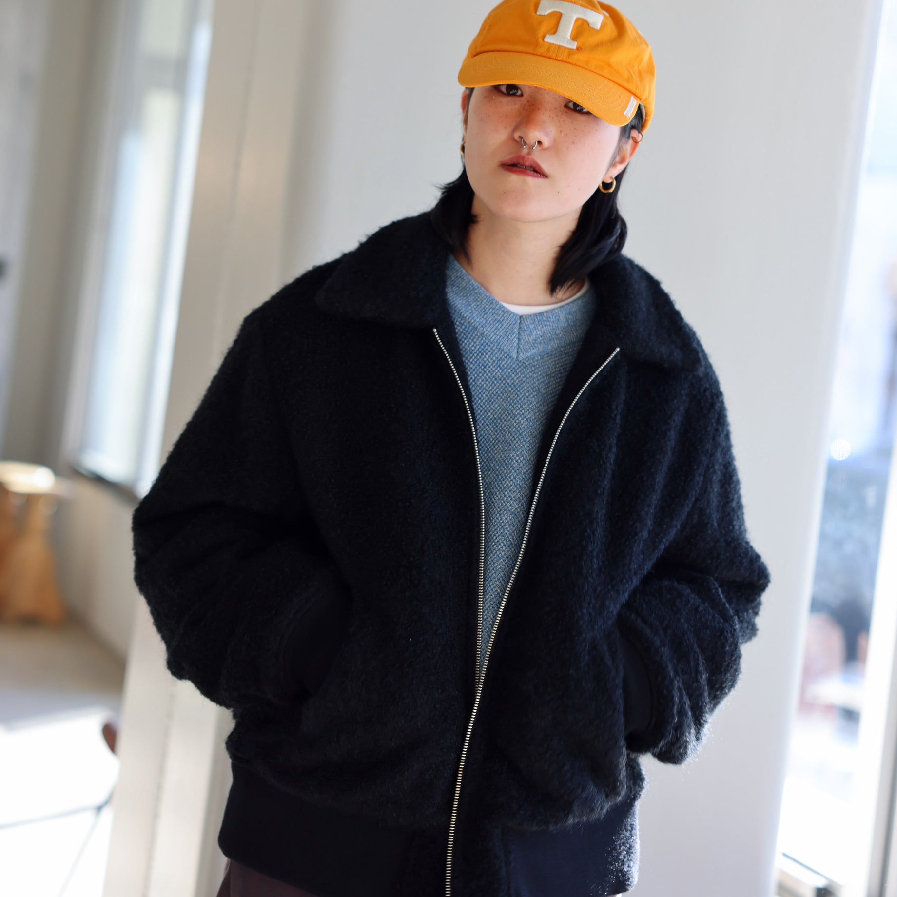 WOOL BOA - ZIP UP BLOUSON （BLACK）