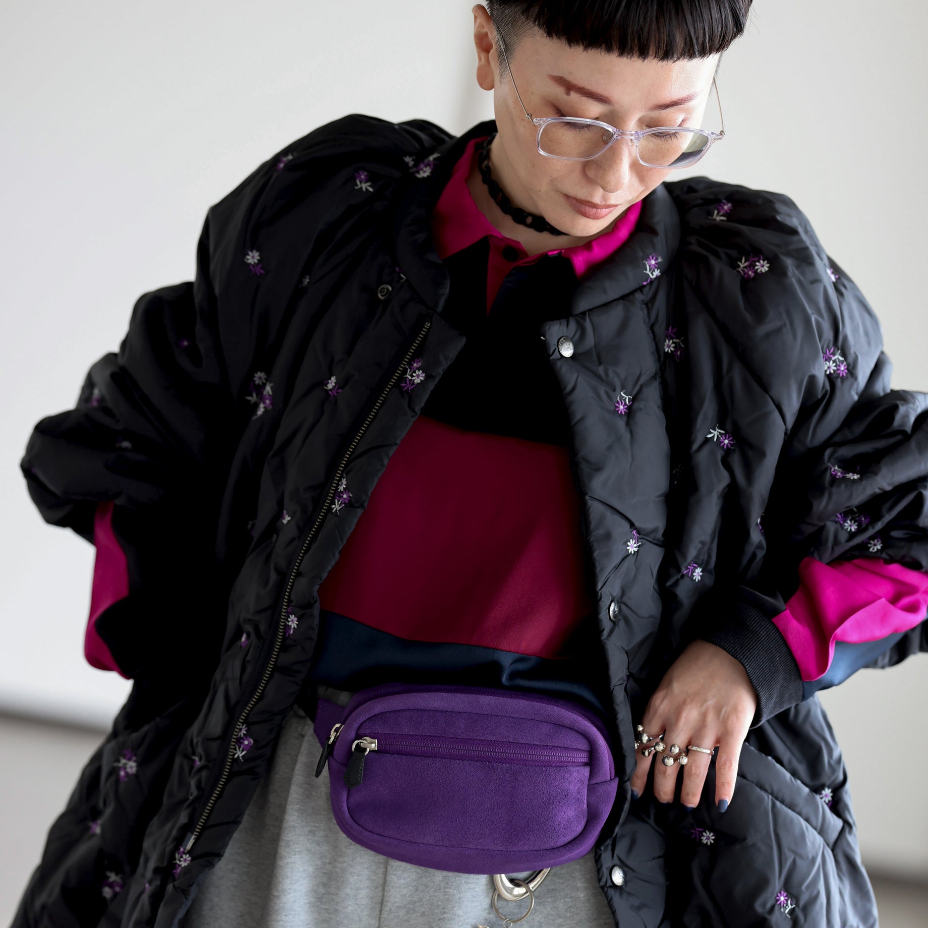 PADDED COAT - ORIGINAL FLORAL EMB.（BLACK）