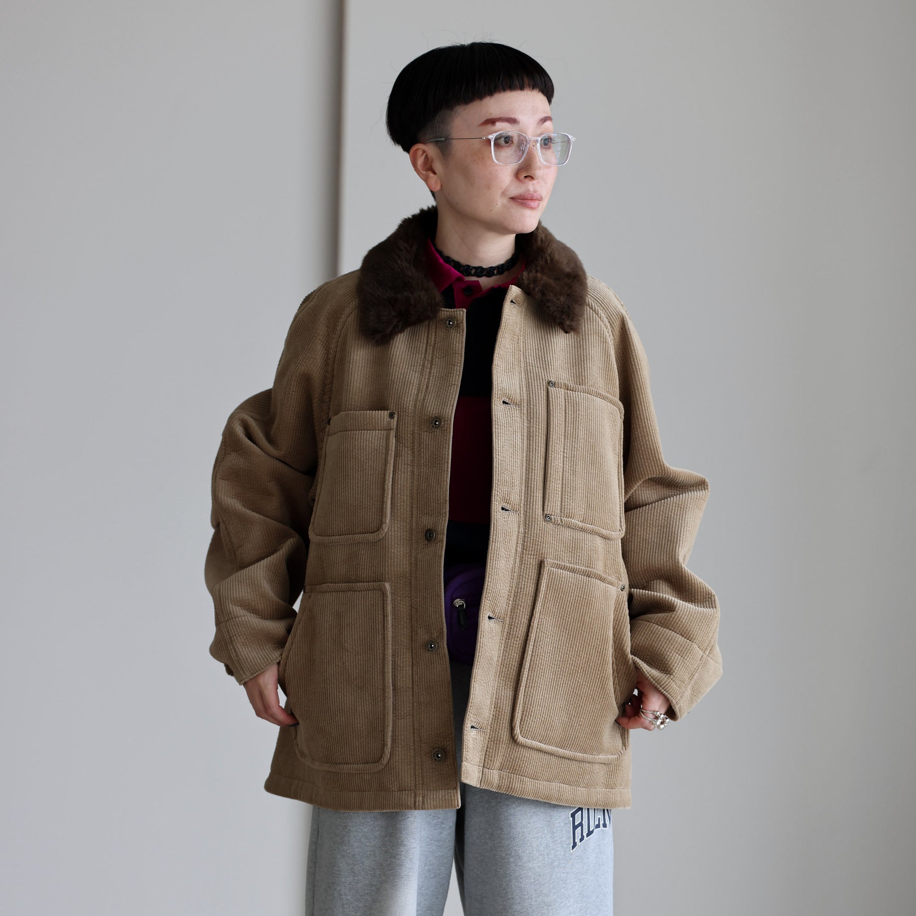 WORK COVERALL JACKET - BONDING CORDUROY（KHAKI）