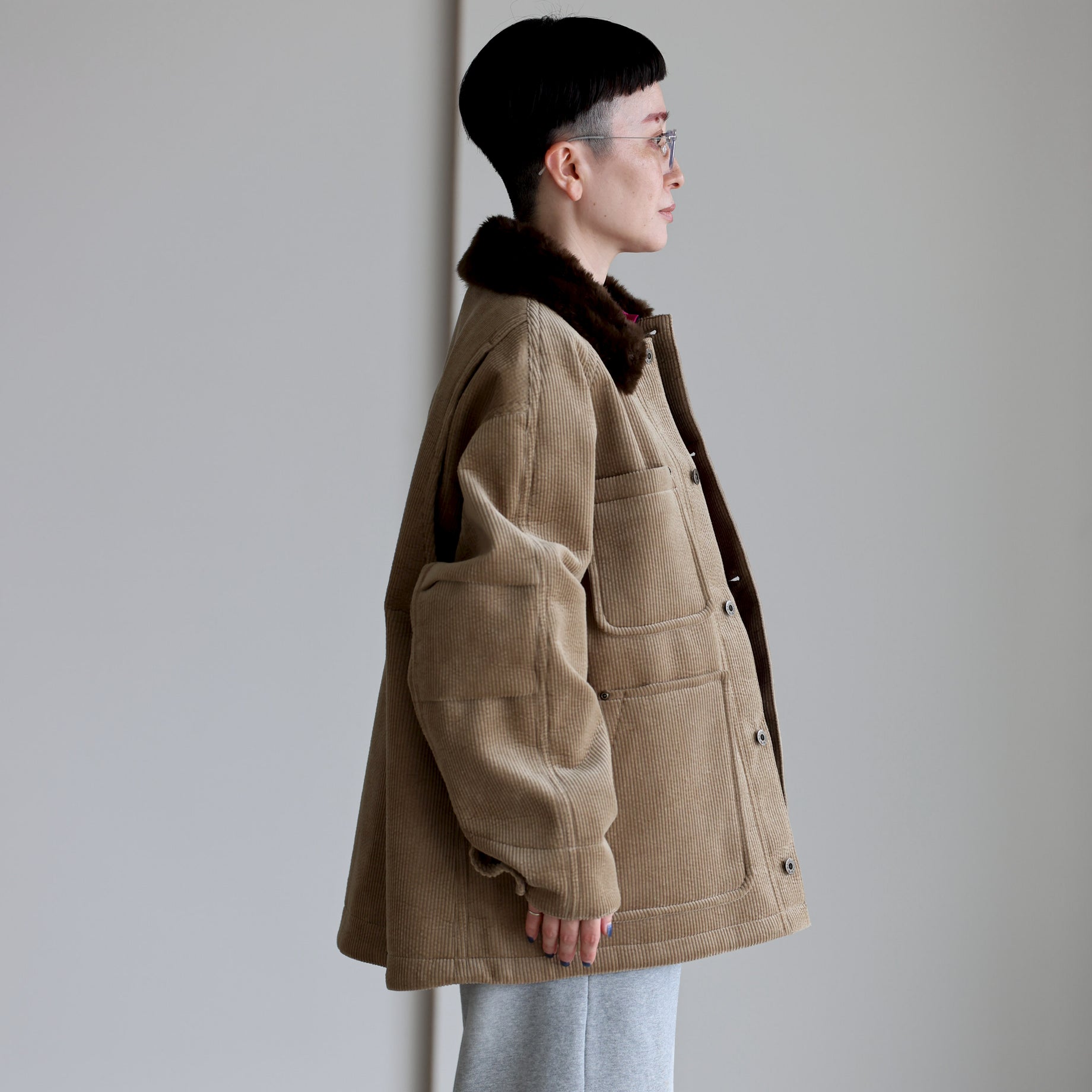 WORK COVERALL JACKET - BONDING CORDUROY（KHAKI）