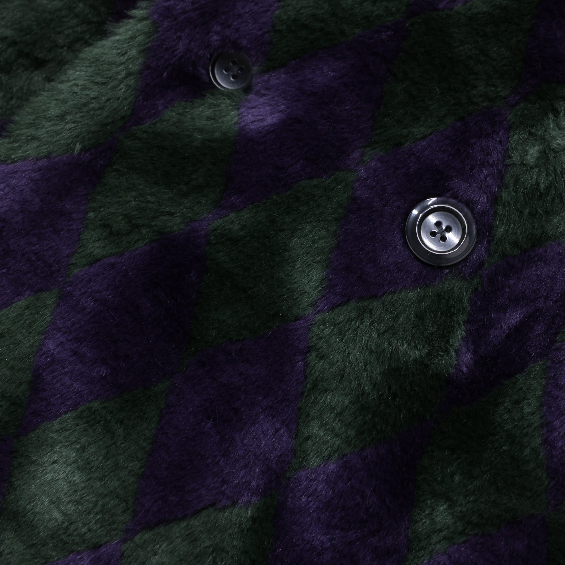 PEA COAT - ACRYLIC FUR / ARGYLE（GREEN × PURPLE）