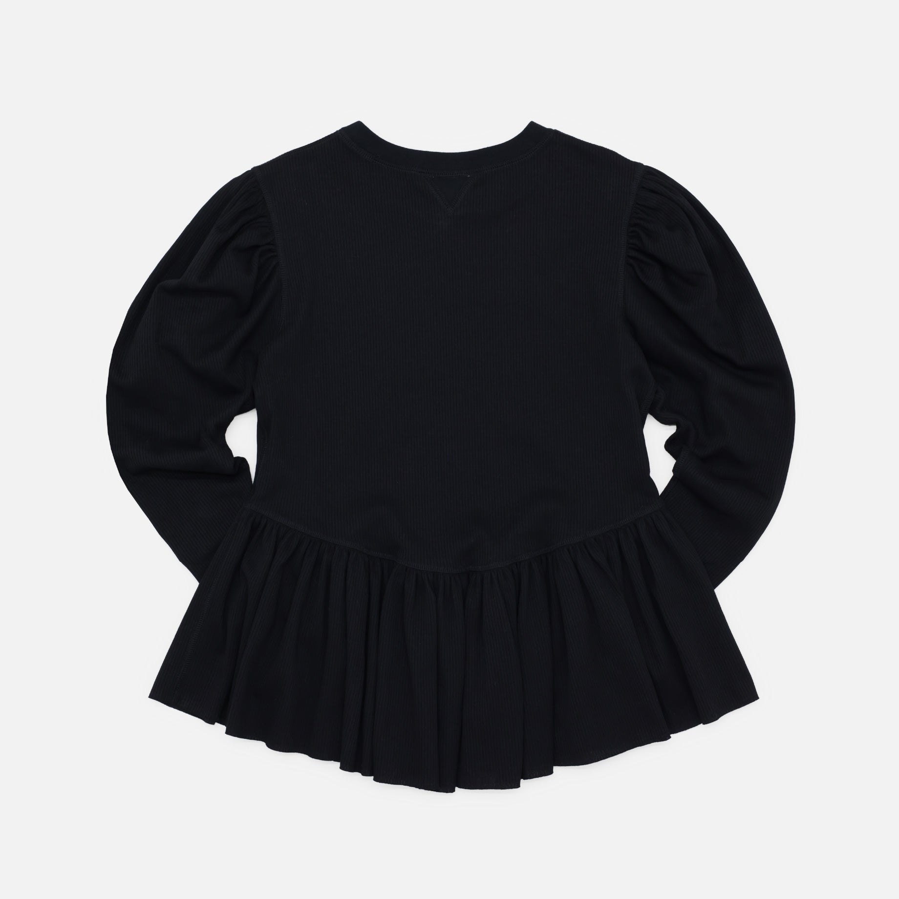 RIBBED PUFF SLEEVE PULLOVER TEE（BLACK）