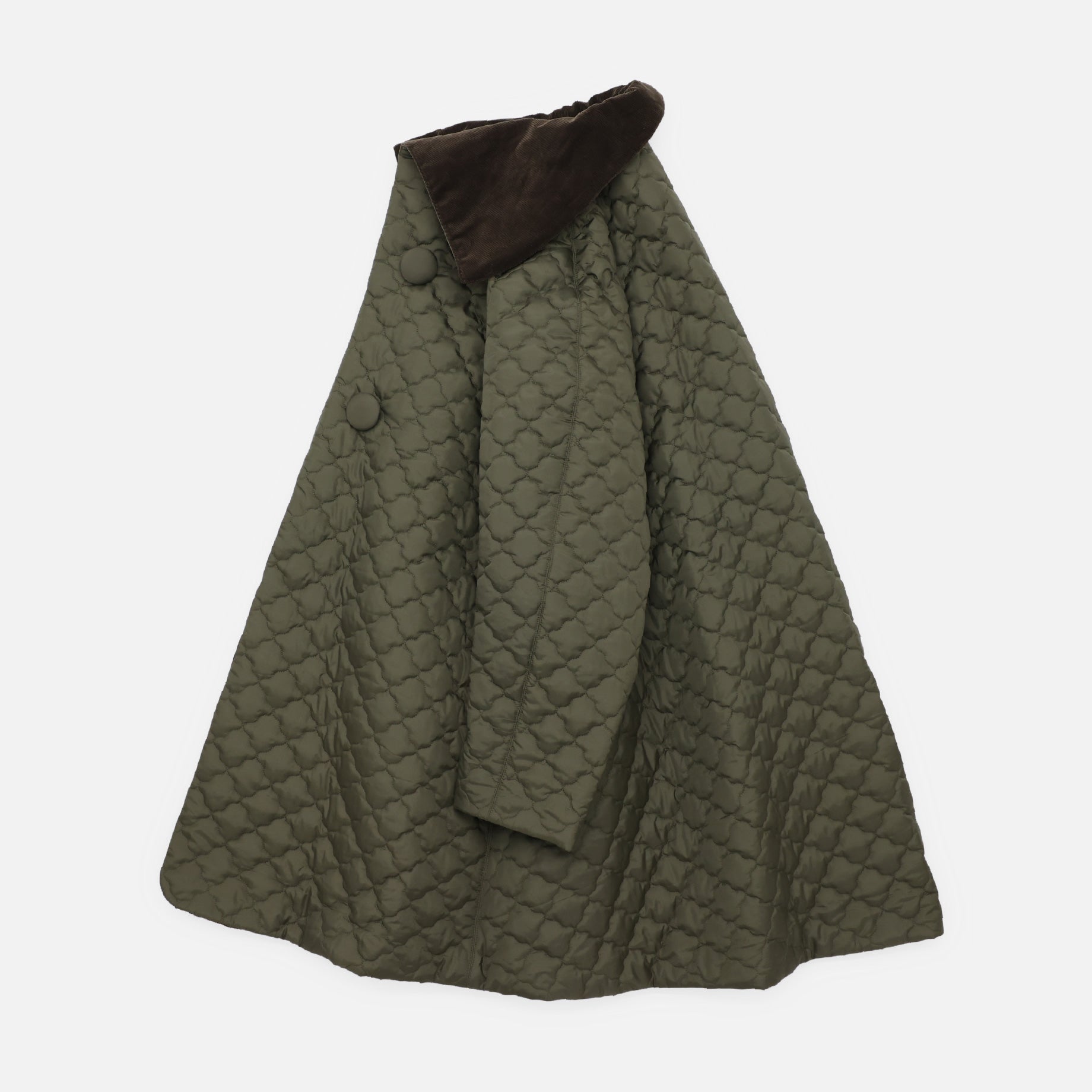 QUILTED BIG COLLAR A-LINE COAT（OLIVE）