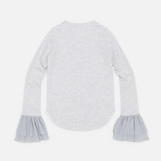 RIBBED FRILL CUFF PULLOVER TEE（H.GREY）