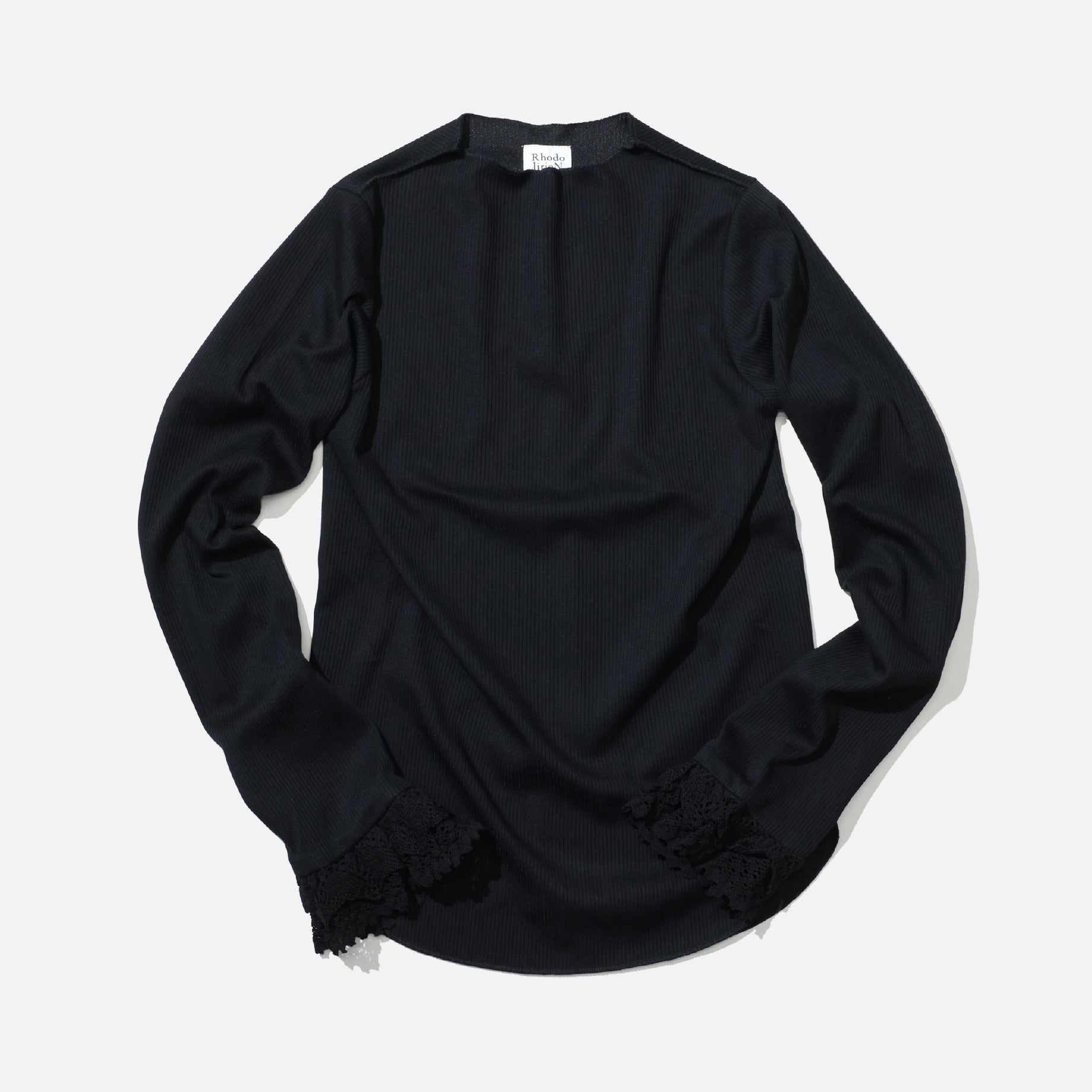 RIBBED LACE CUFF PULLOVER TEE （BLACK）
