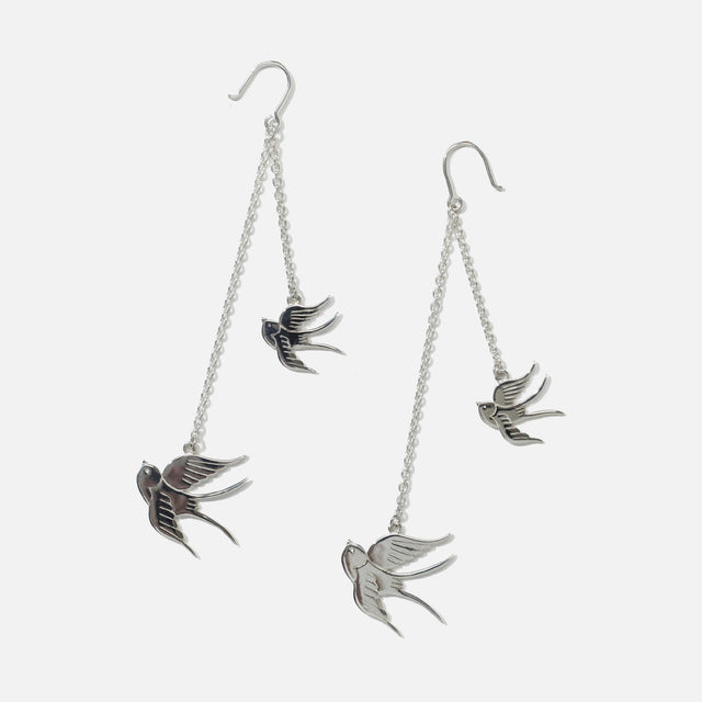 SWALLOW PIERCED EARRINGS - 925 SILVER （SILVER）