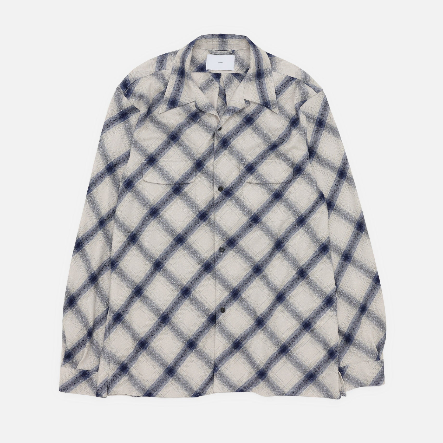 RAYON OMBRE OPEN COLLAR BLOUSE（IVORY & BLUE）