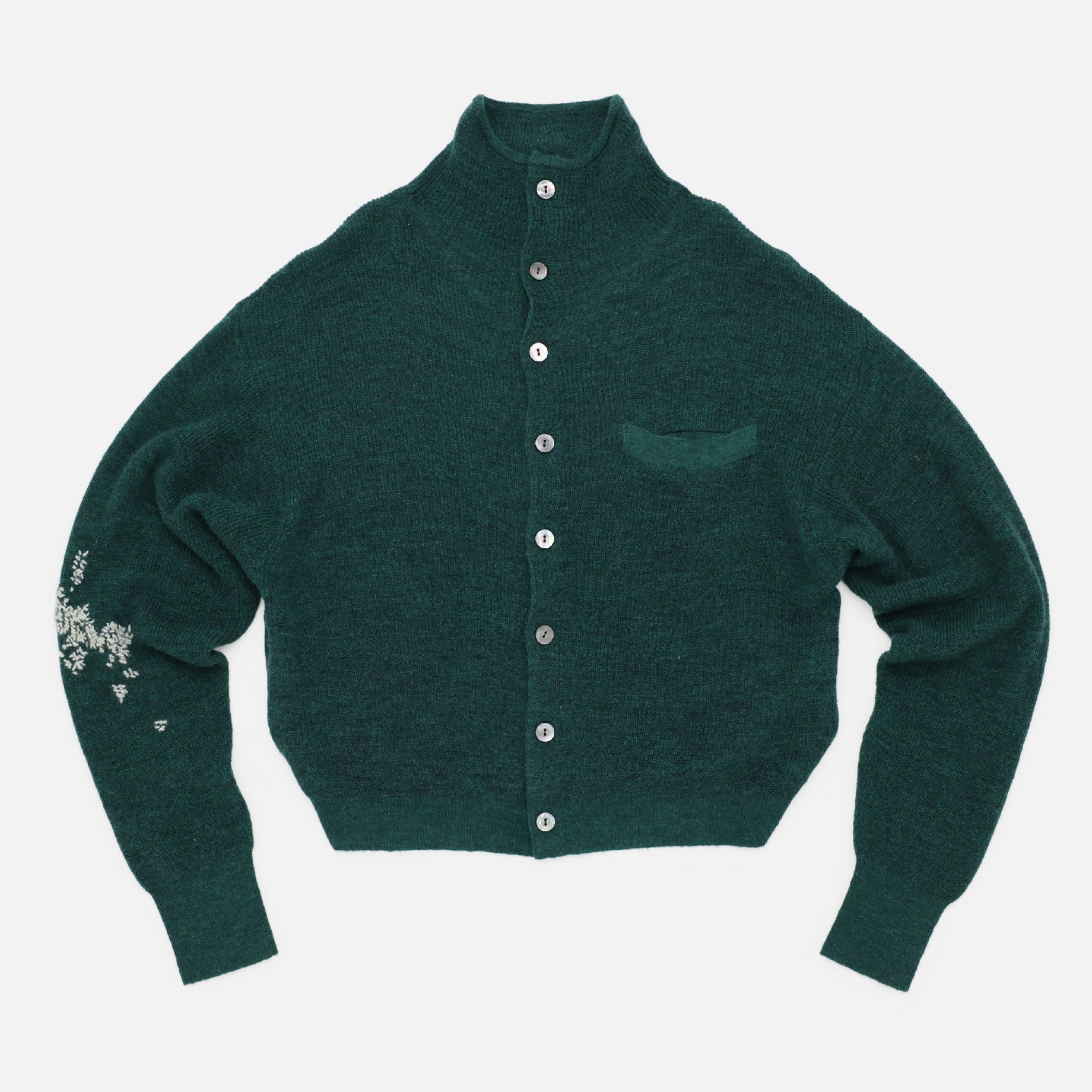 HAND EMBROIDERY MOHAIR NYLON CARDIGAN （GREEN）