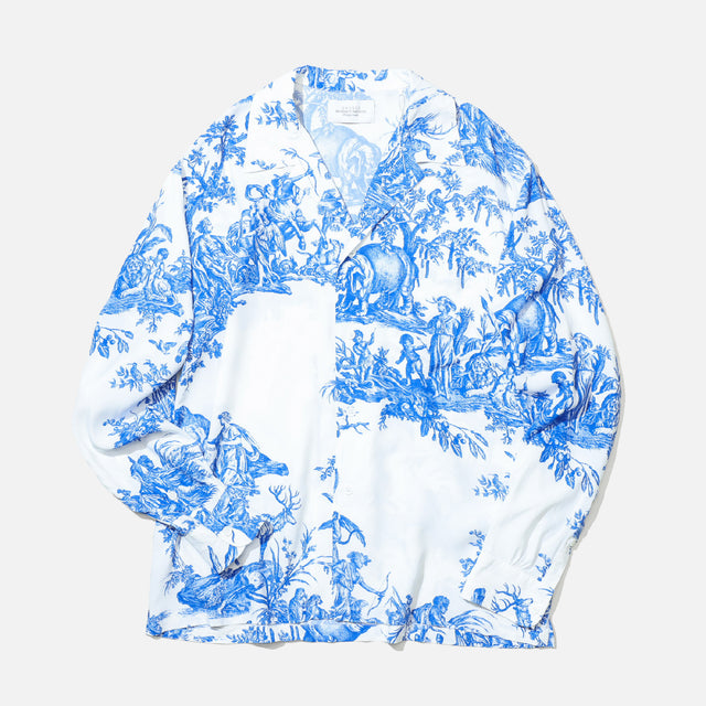 4 CONTINENTS PRINT LONG SLEEVE SHIRT （WHITE × BLUE）