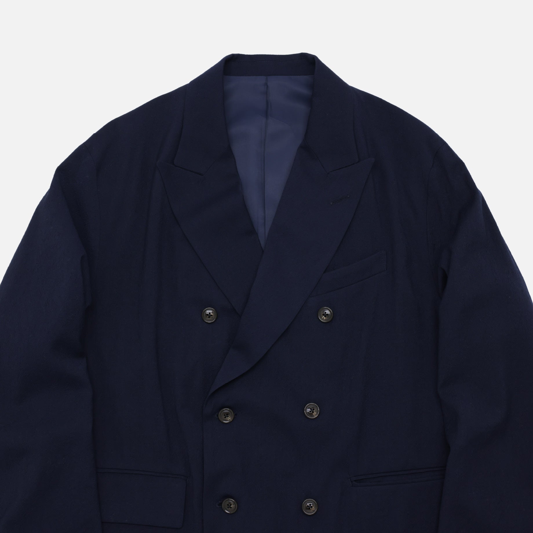 WOOL RAYON SILK - DOUBLE BREASTED JACKET （NAVY）