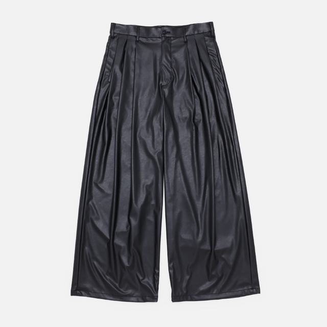 TUCKED WIDE PANT - SYNTHETIC LEATHER（BLACK）