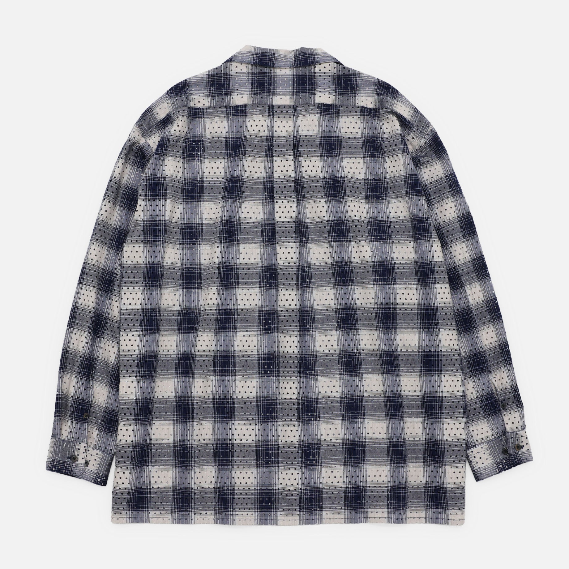 PUNCHING YAK OMBRE PLAID OPEN COLLER BLOUSE（BLUE OMBRE）