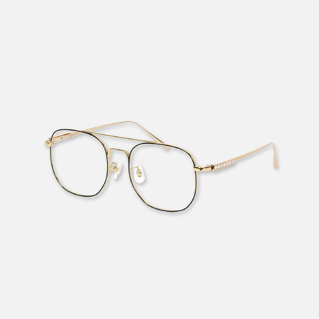 AVIATOR GLASSES WITH RHINESTONES & LOGO （GOLD）