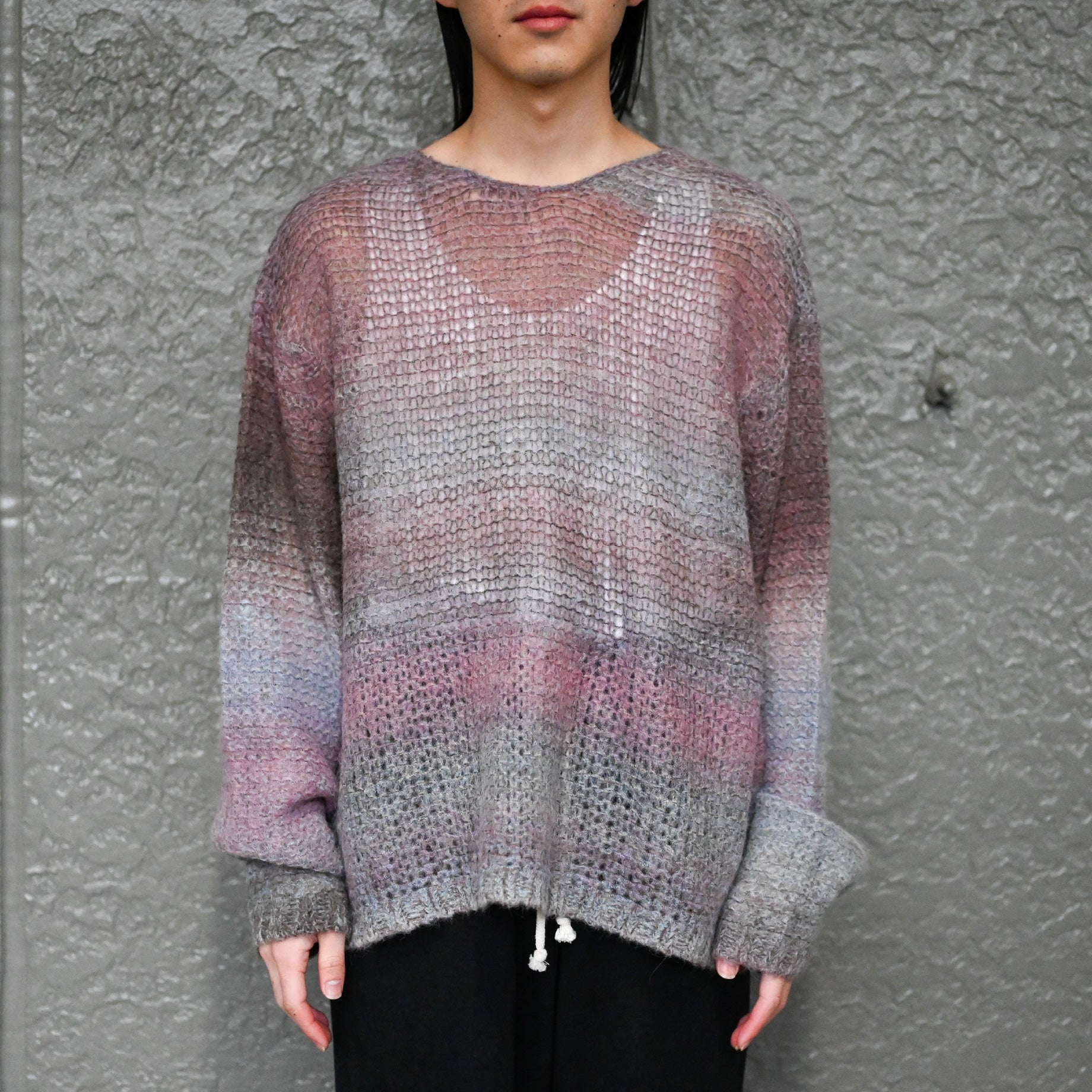 CREW NECK KNIT（GRAY × PINK）