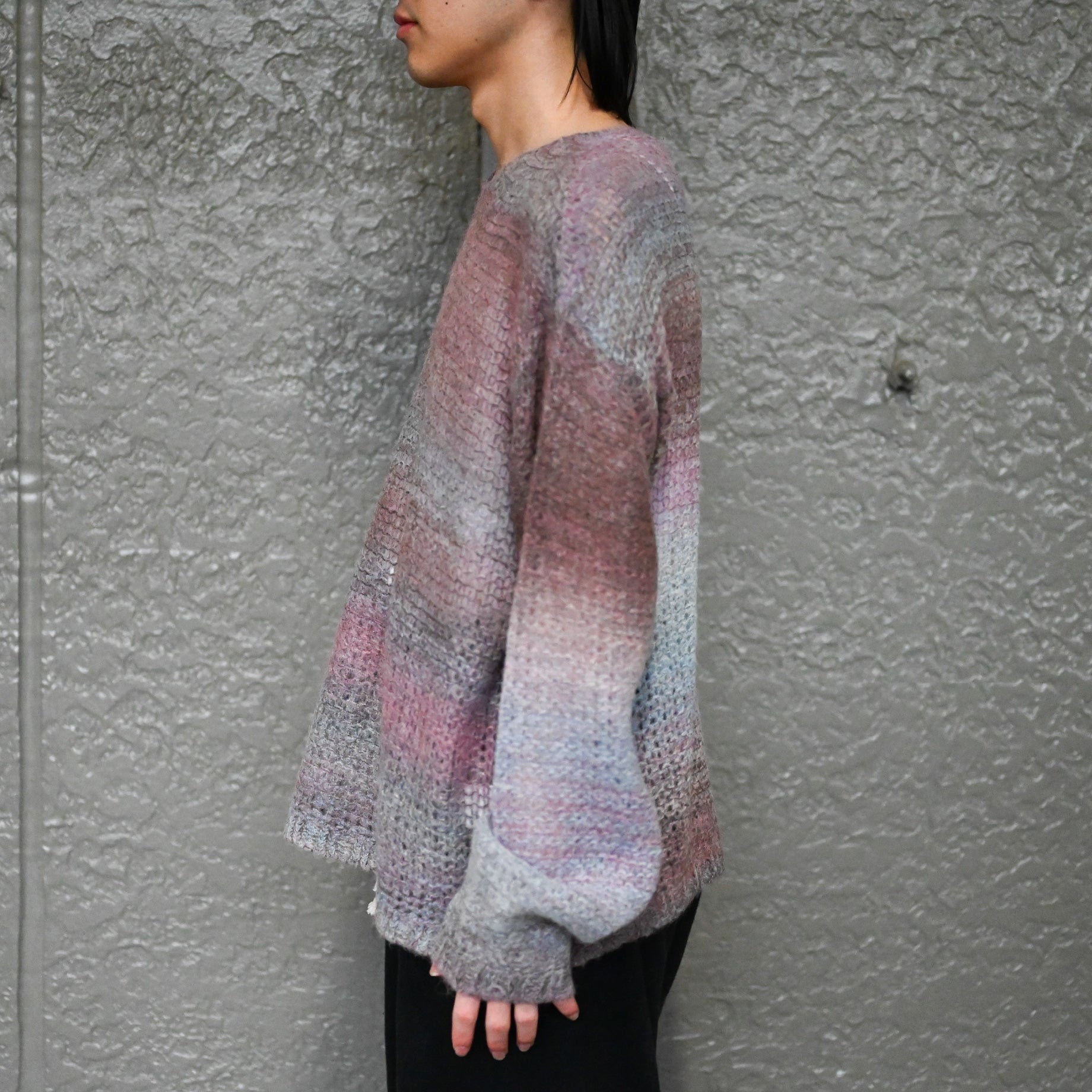 CREW NECK KNIT（GRAY × PINK）