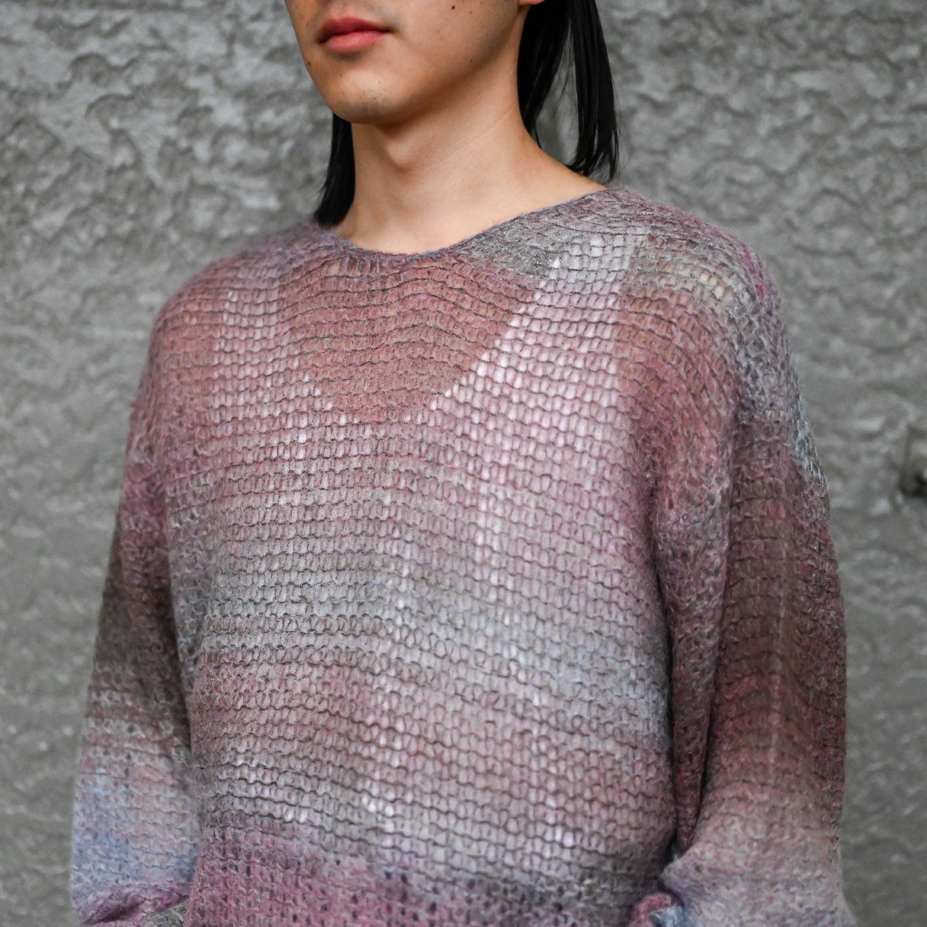 CREW NECK KNIT（GRAY × PINK）