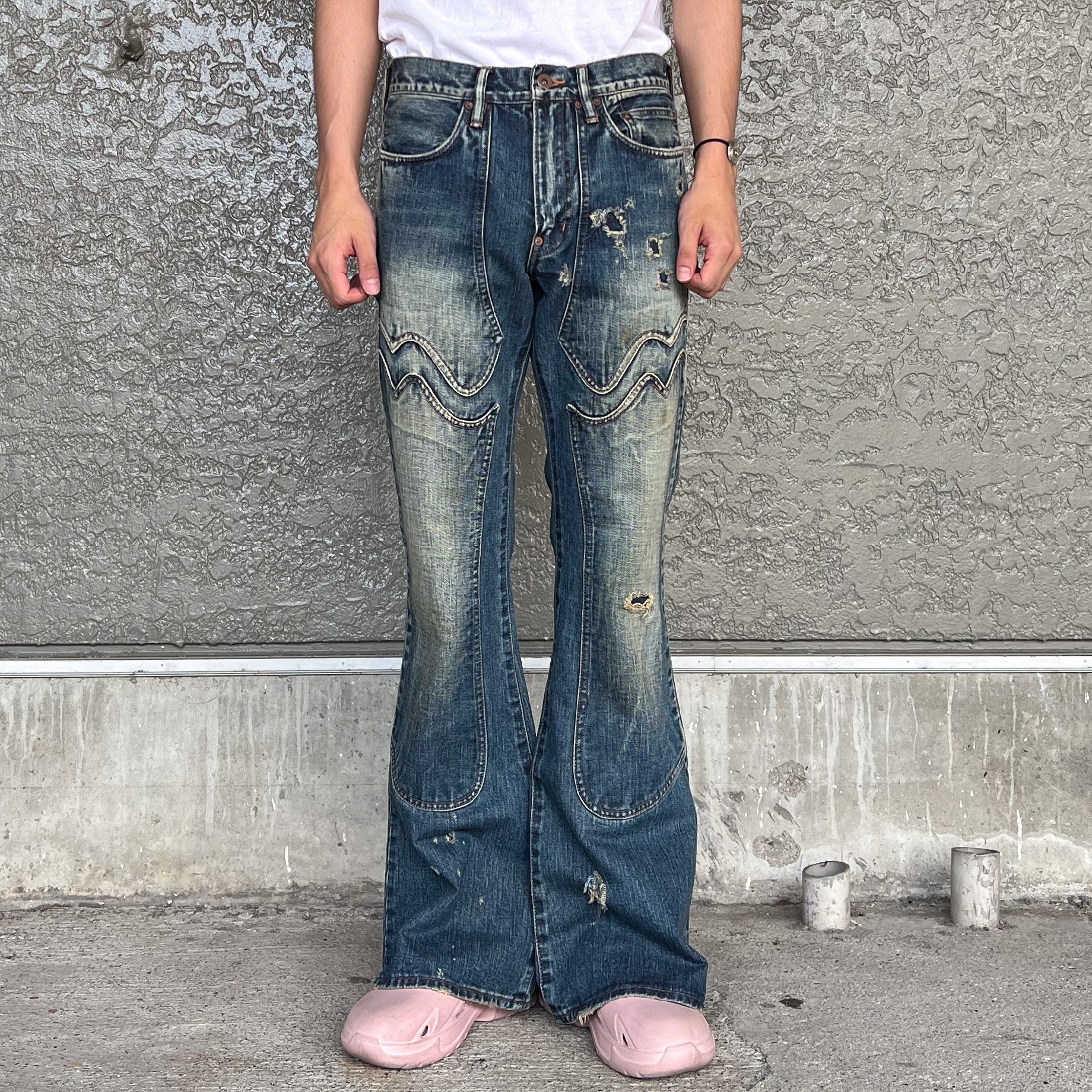 FADED MODERN WESTERN FLARED TROUSERS（FADED INDIGO）