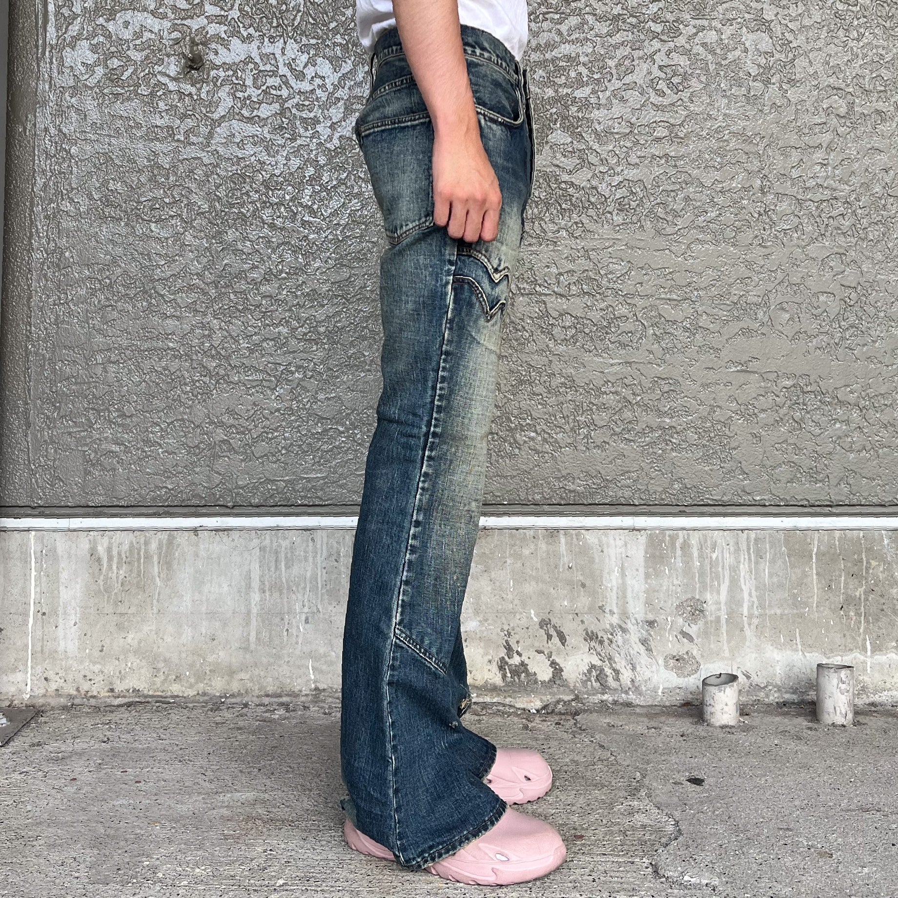 FADED MODERN WESTERN FLARED TROUSERS（FADED INDIGO）