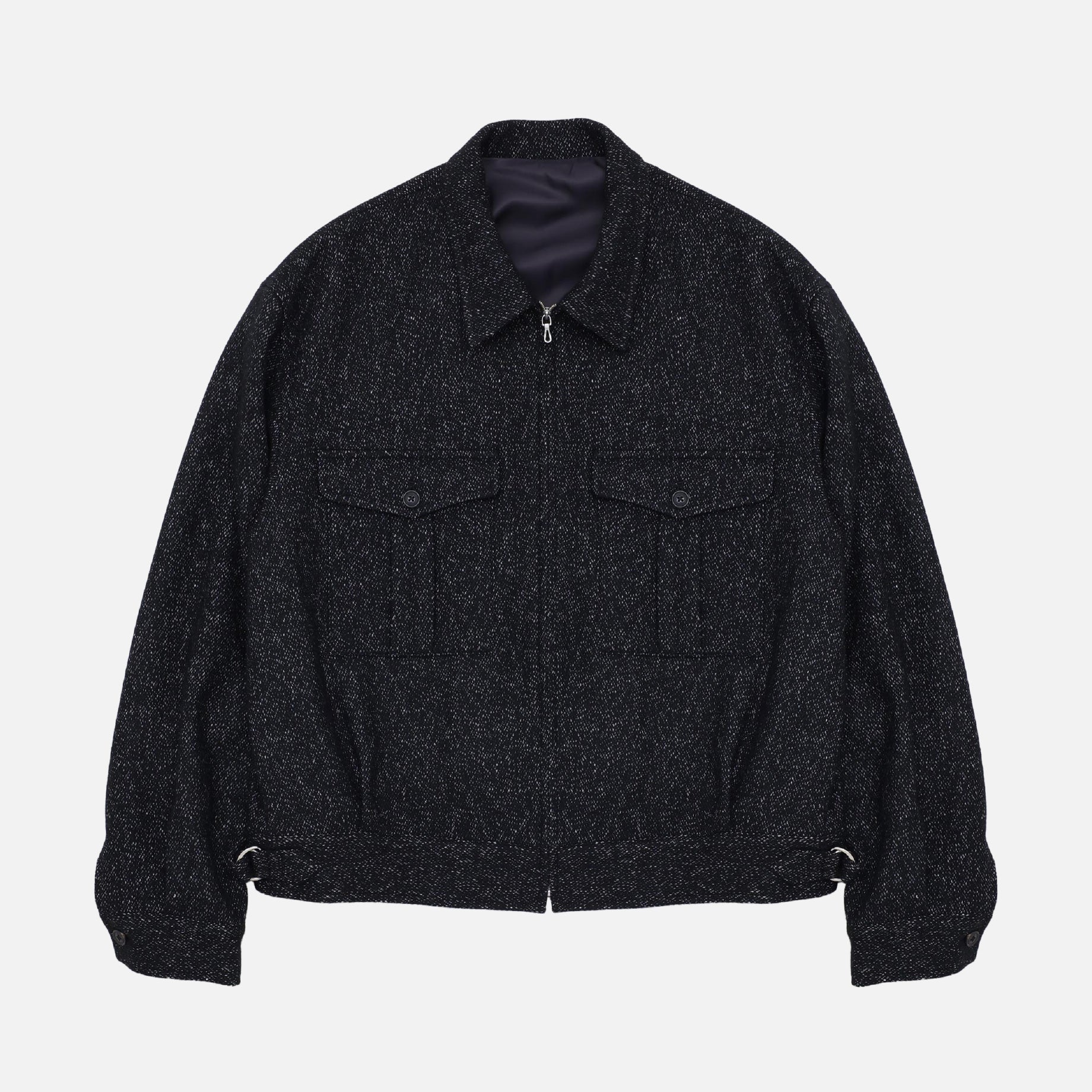 WOOL SILK - ZIP UP BLOUSON（BLACK）