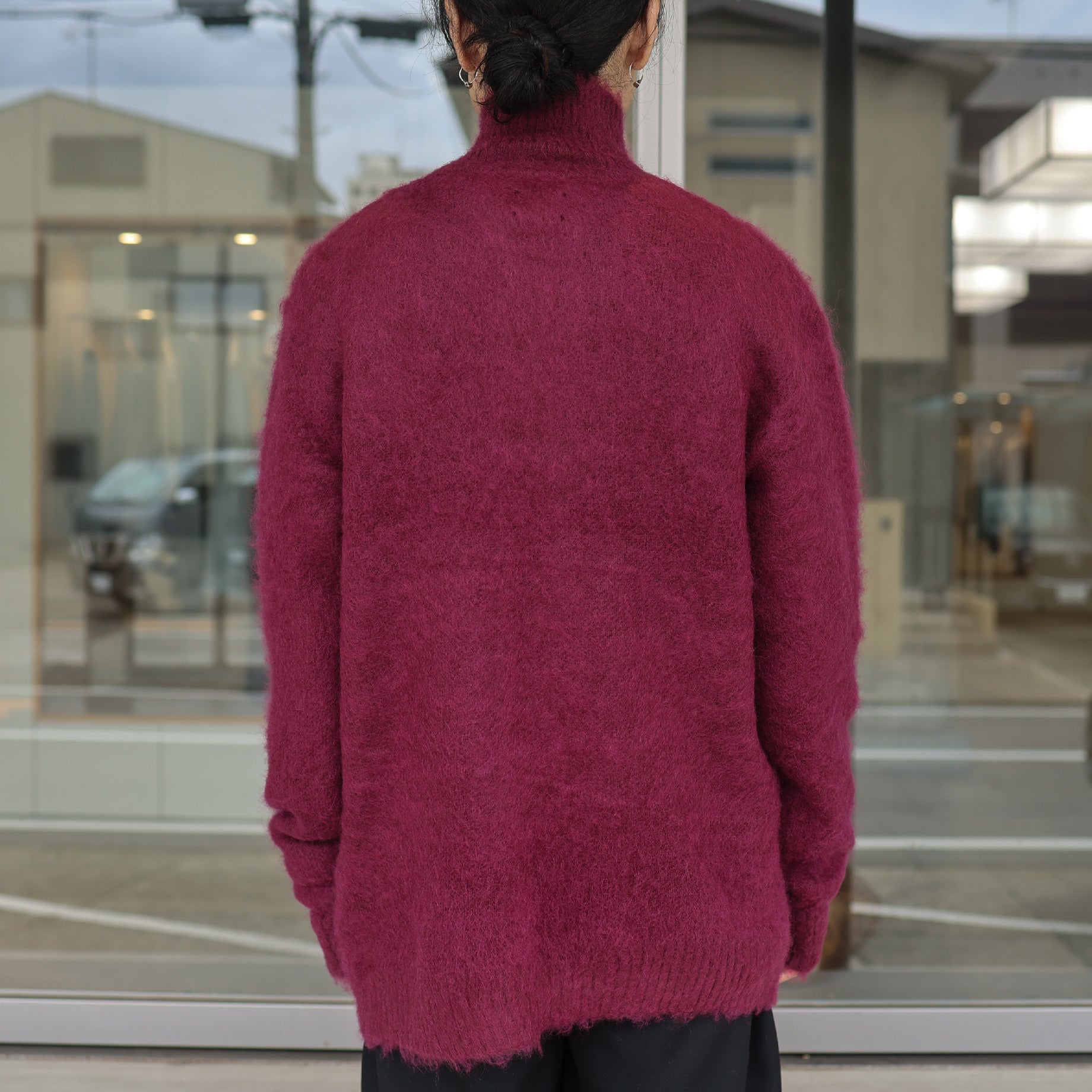 ZIPPED MOHAIR CARDIGAN - SOLID（BORDEAUX）