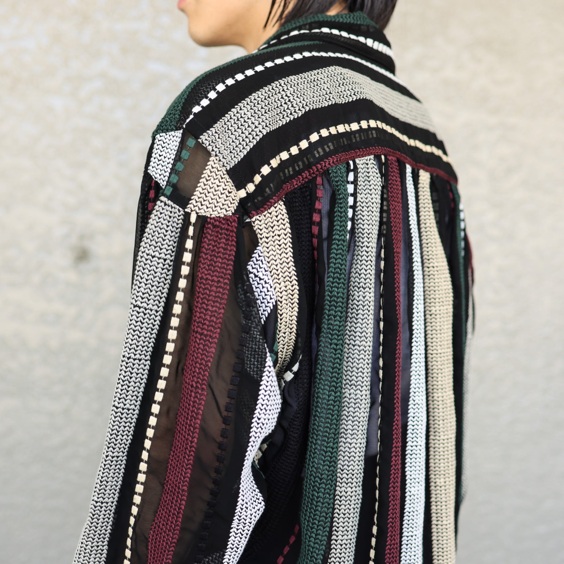 PAINTER SHIRT - POLY CHIFFON / EMB. STRIPE（BLACK / MULTI）