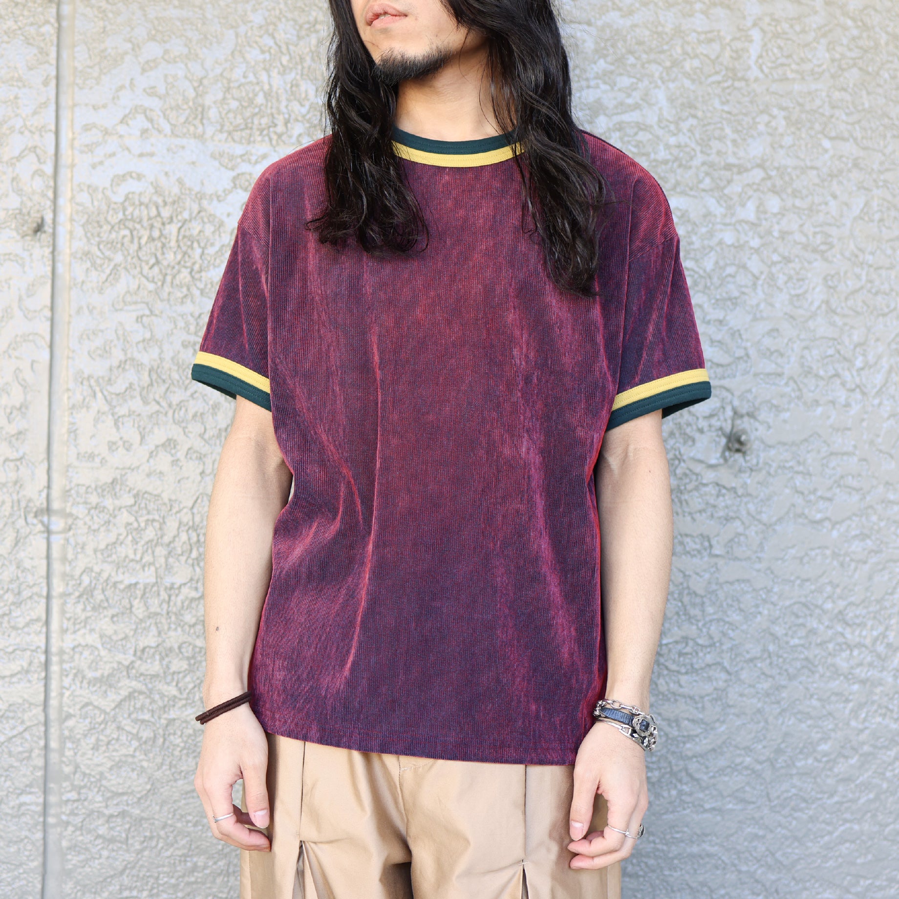 MESH VELOUR H/S T-SHIRT（BORDEAUX）