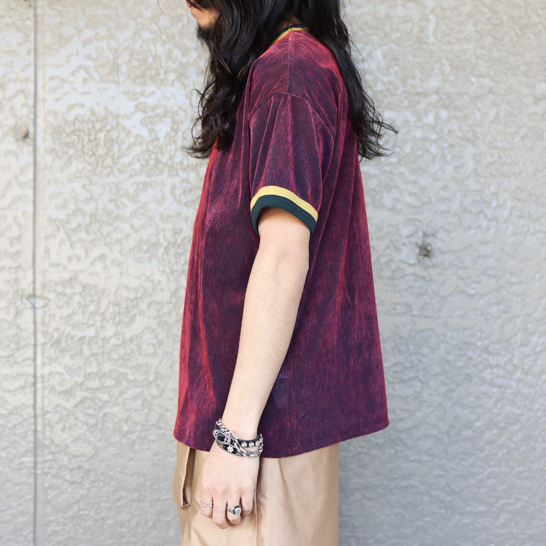 MESH VELOUR H/S T-SHIRT（BORDEAUX）