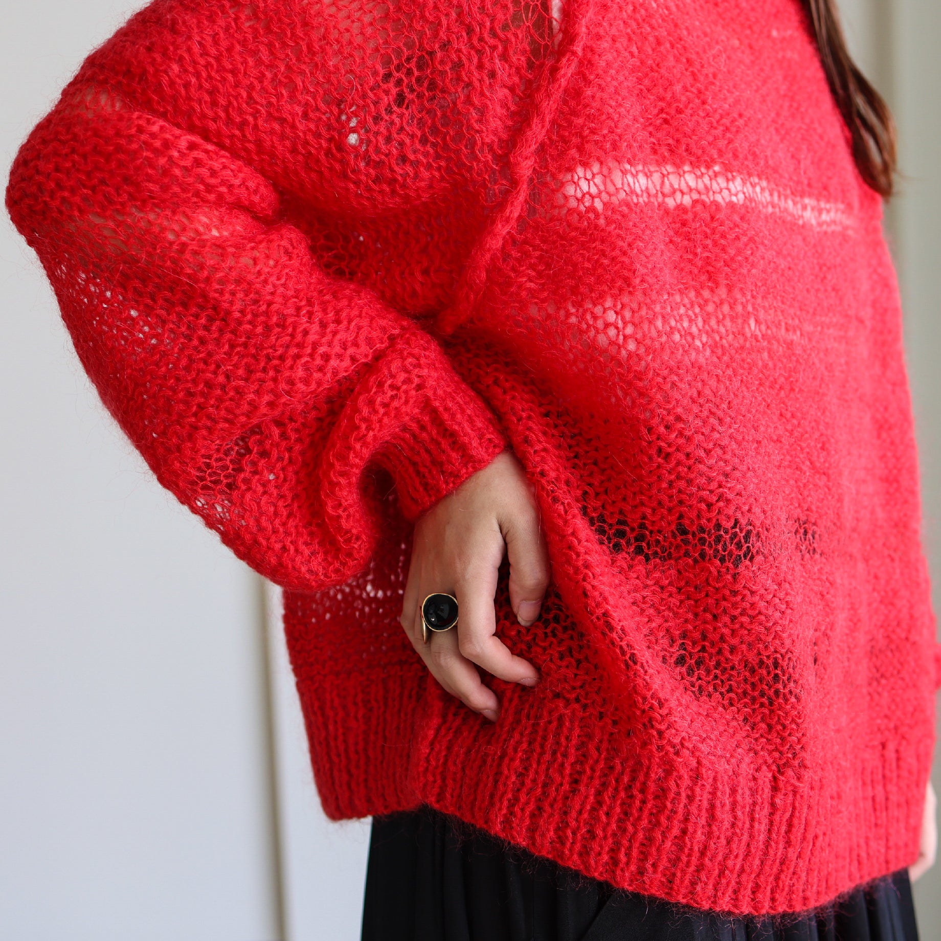MOHAIR MOCK NECK SWEATER - SOLID（RED）