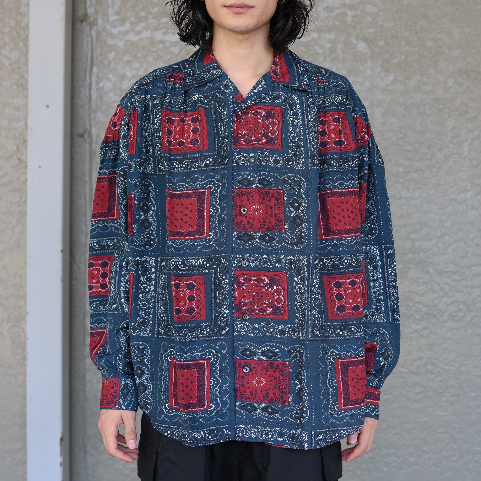 PAINTER SHIRT - RAYON LAWN / BANDANA PRINTED（NAVY）