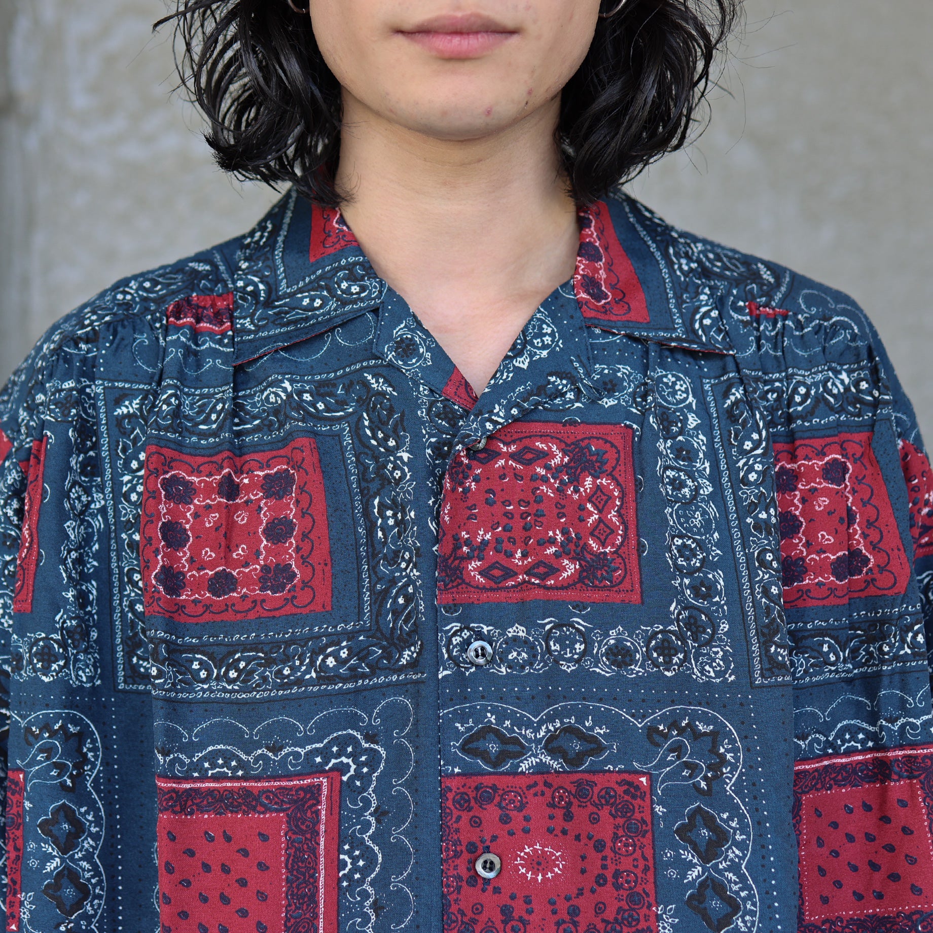 PAINTER SHIRT - RAYON LAWN / BANDANA PRINTED（NAVY）