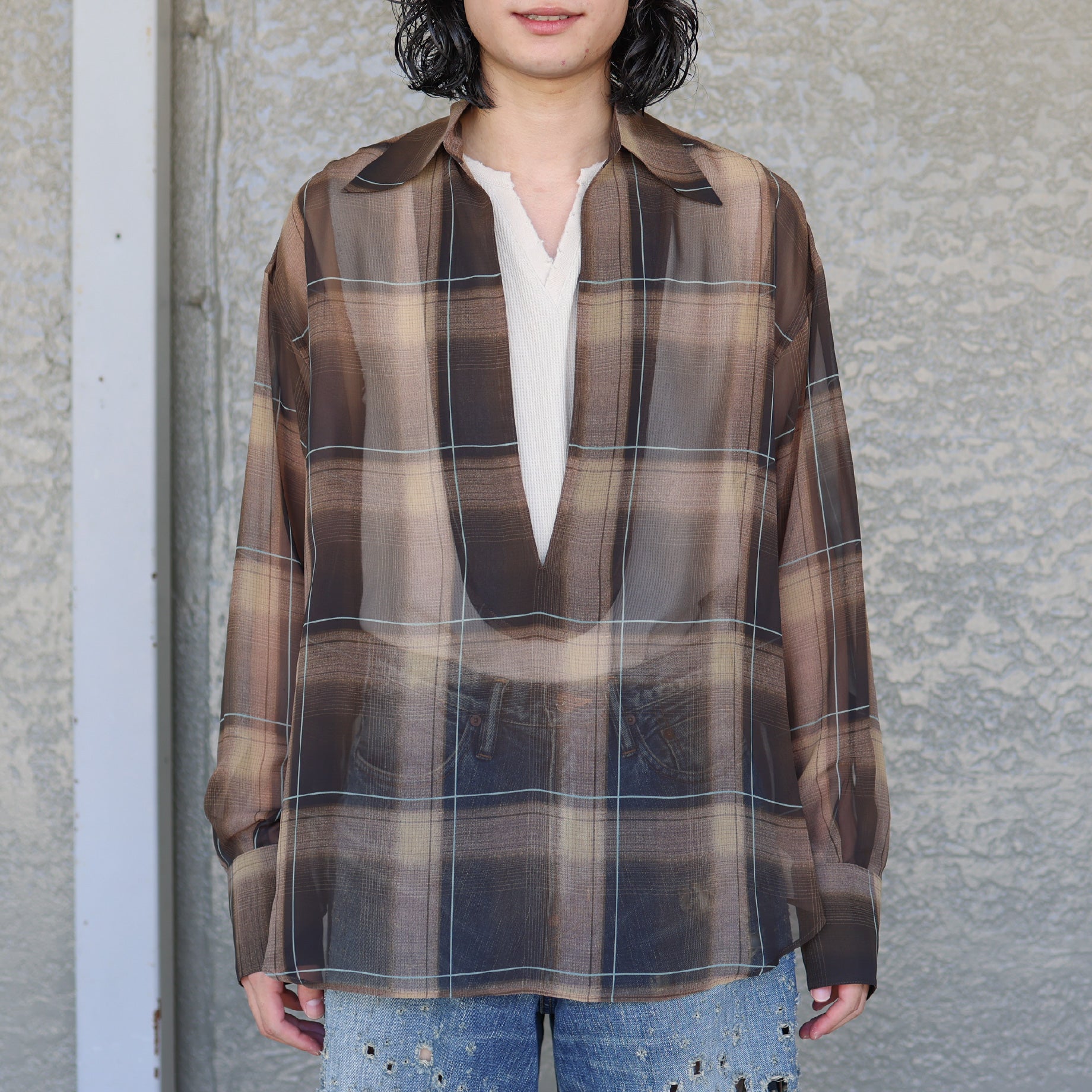 SHEER OMBRE BLOUSE（BROWN×CAMEL）