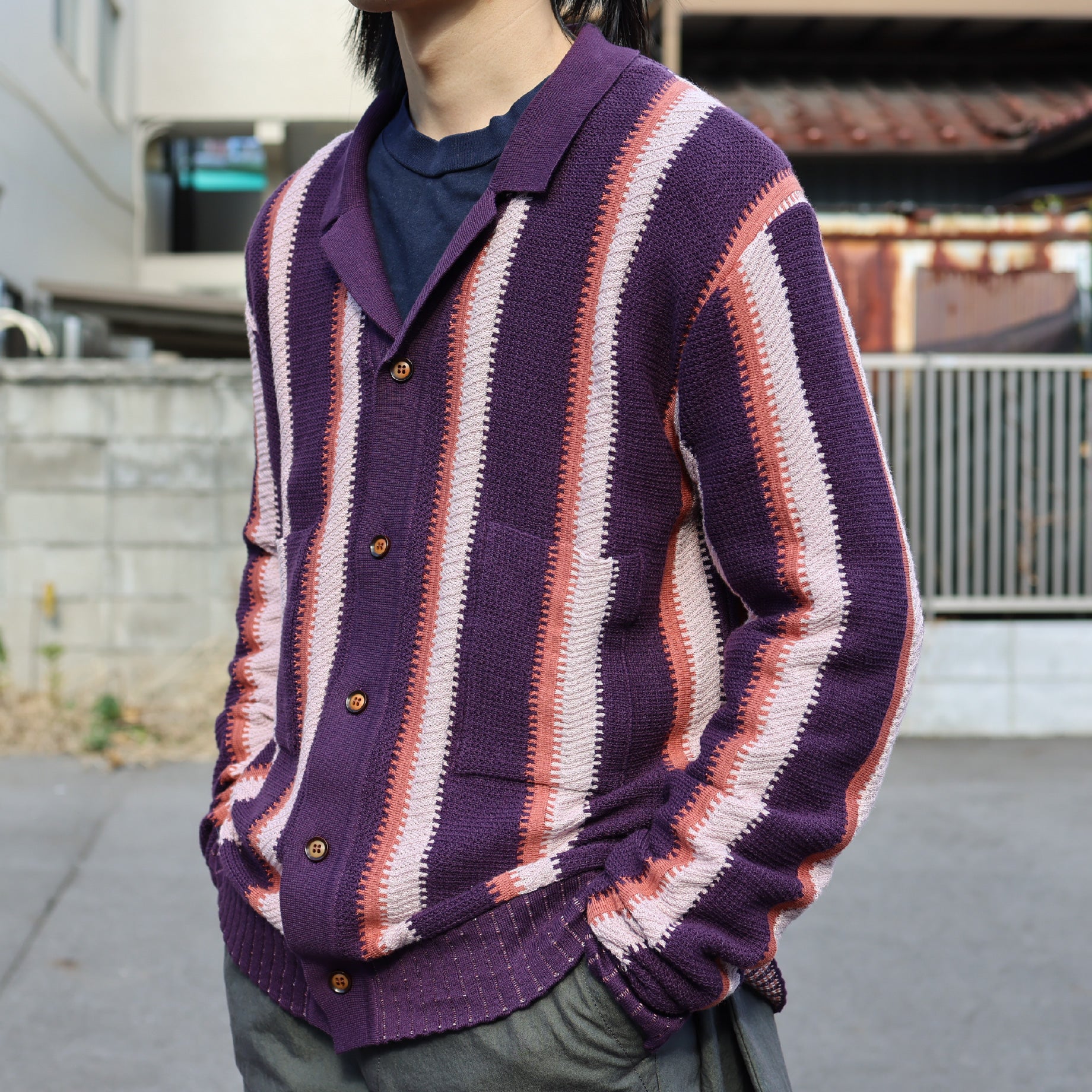 Striped knitted outlet cardigan