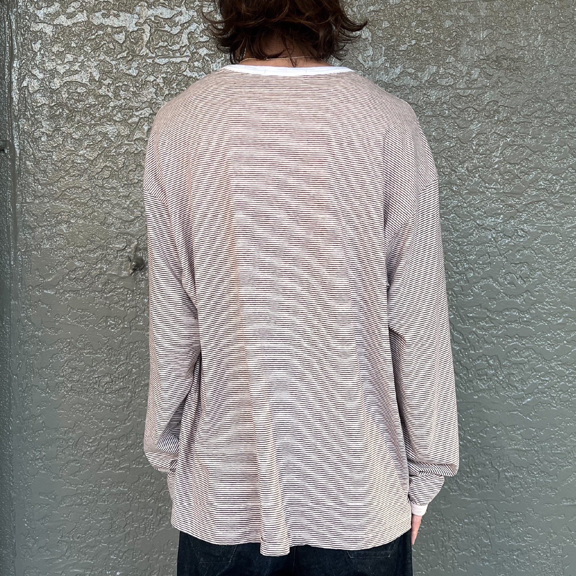 LONG-SLEEVE BORDER T-SHIRT（PINK×BROWN）