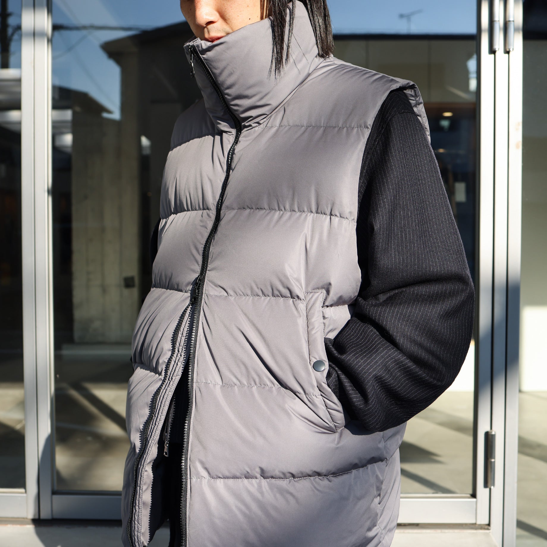 POLYESTER DOWN DOWN VEST（GRAY）
