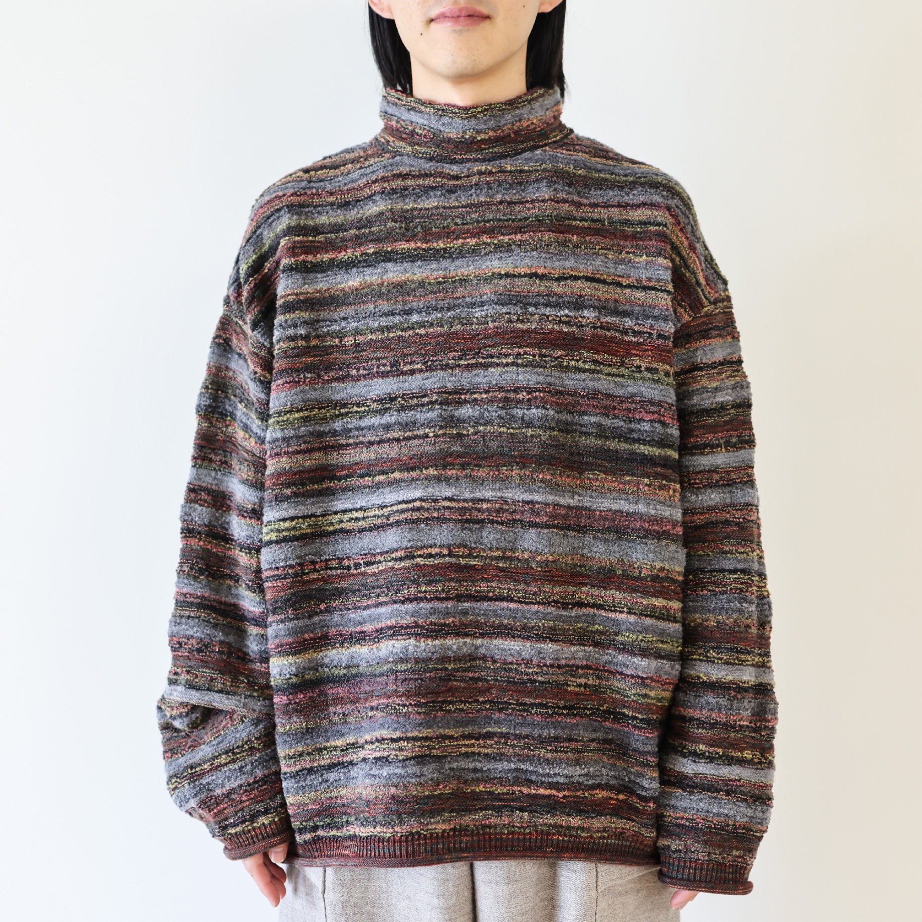 MIX COLLER KNIT PULLOVER（GRAY）