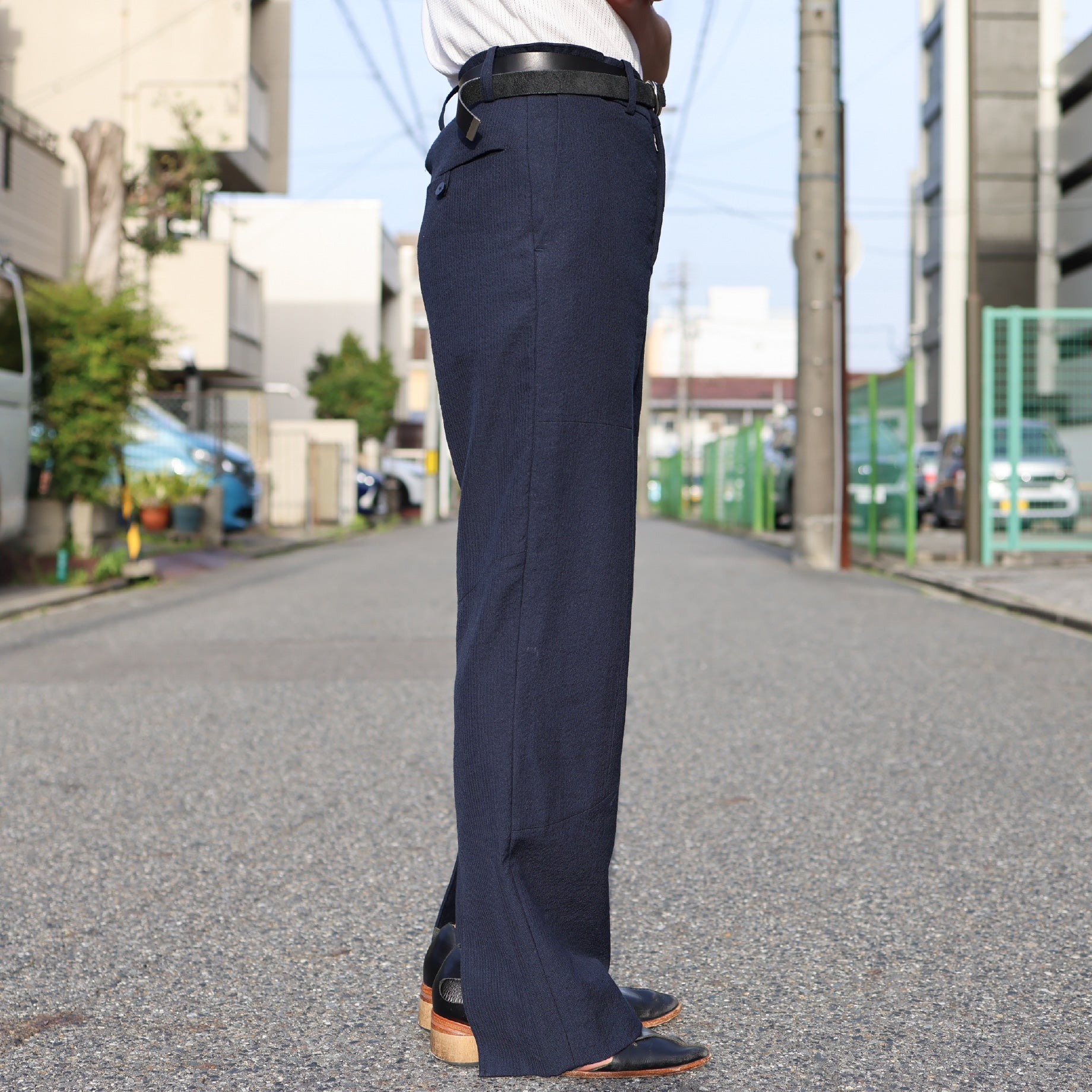 FRAMED PATTERN SLACKS（NAVY）