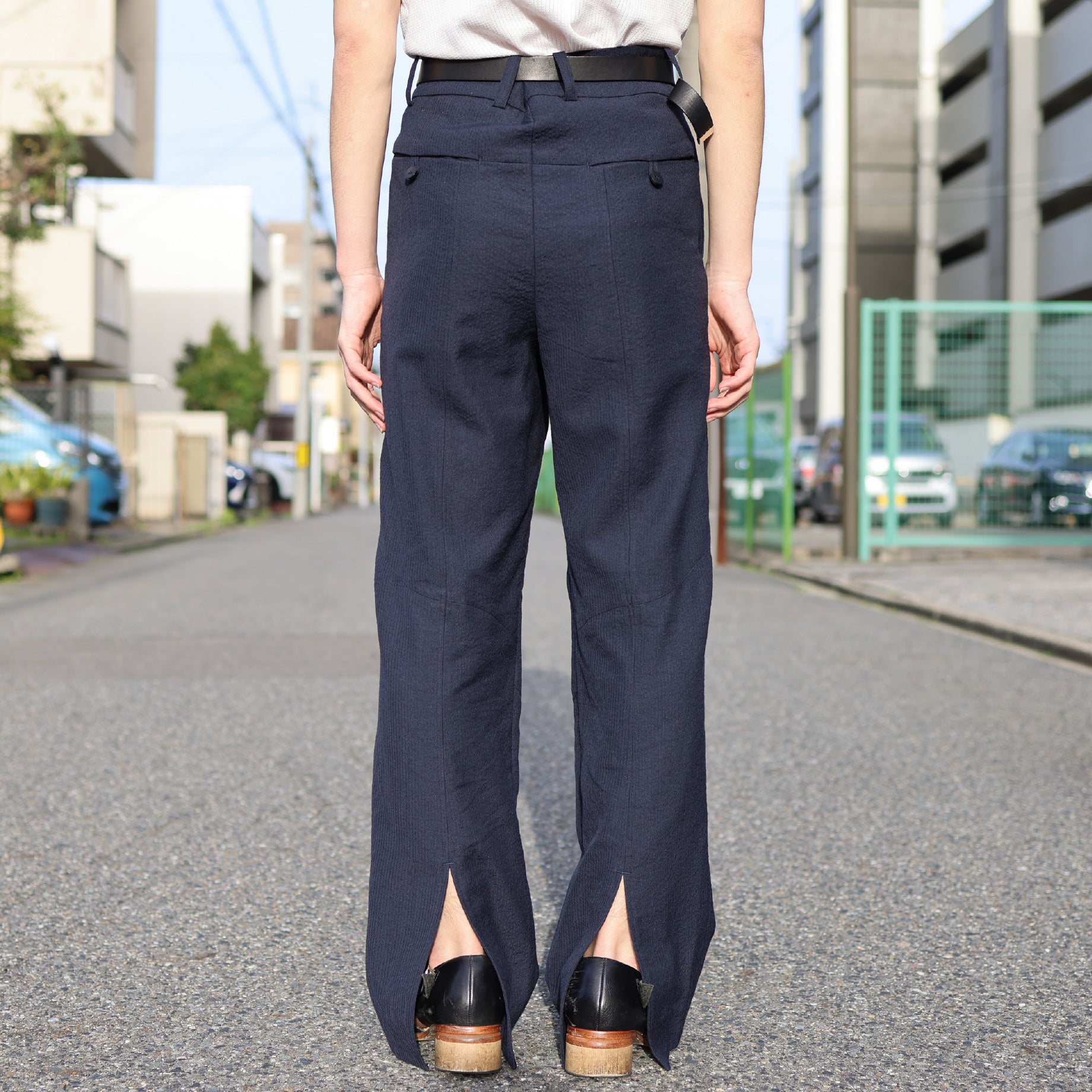 FRAMED PATTERN SLACKS（NAVY）