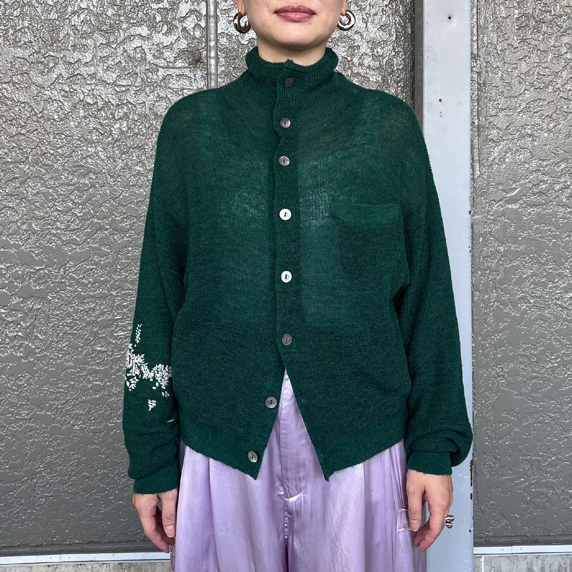 HAND EMBROIDERY MOHAIR NYLON CARDIGAN （GREEN）