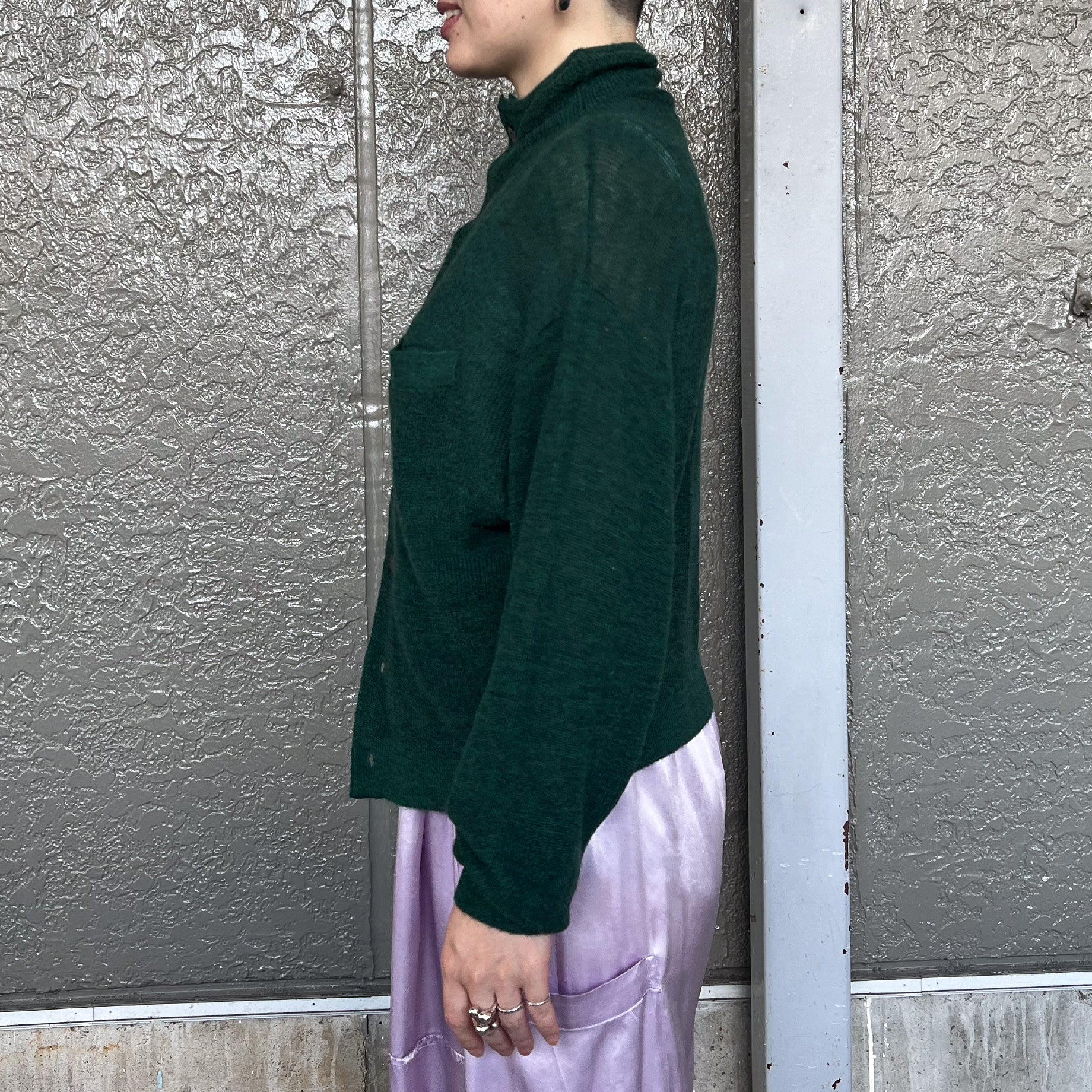 HAND EMBROIDERY MOHAIR NYLON CARDIGAN （GREEN）