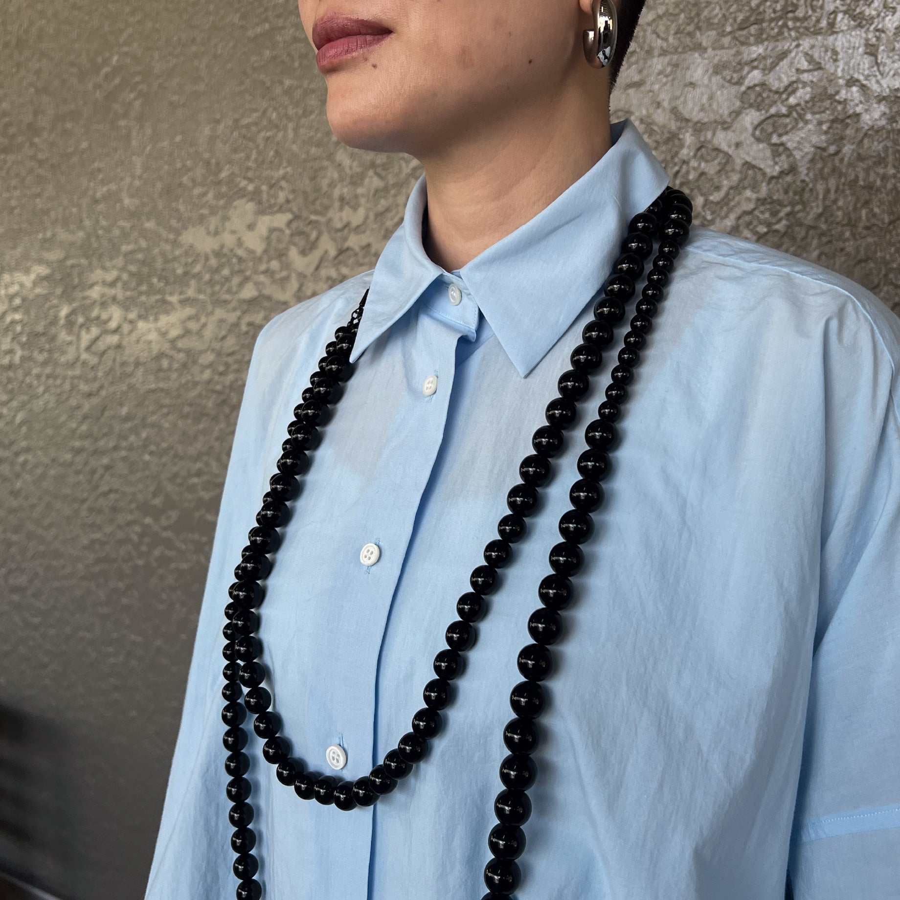 BIG PEARL LONG NECKLACE （BLACK）