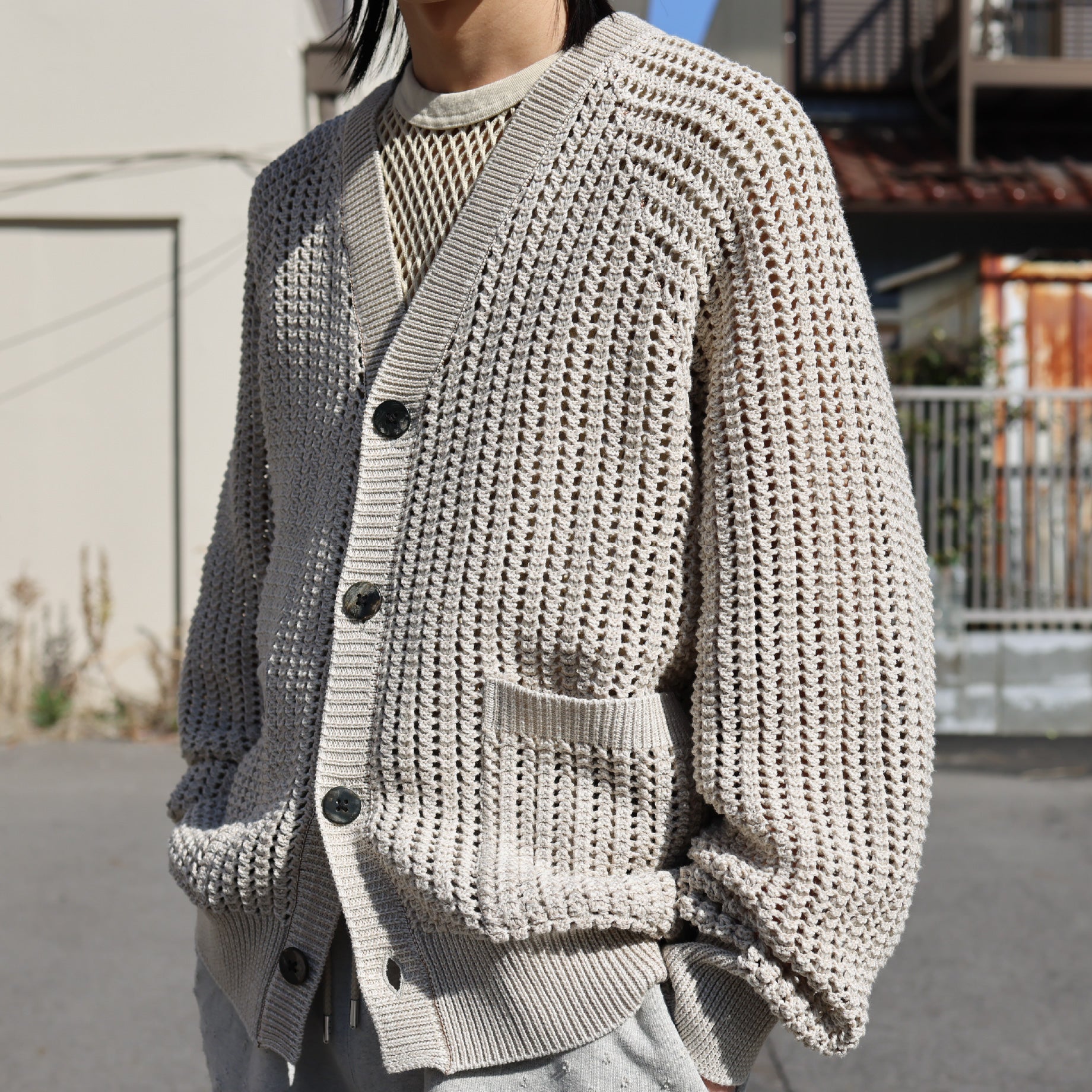 COTTON KNIT CARDIGAN（IVORY＆BEIGE） – UNEVEN HUB STORE｜想像を