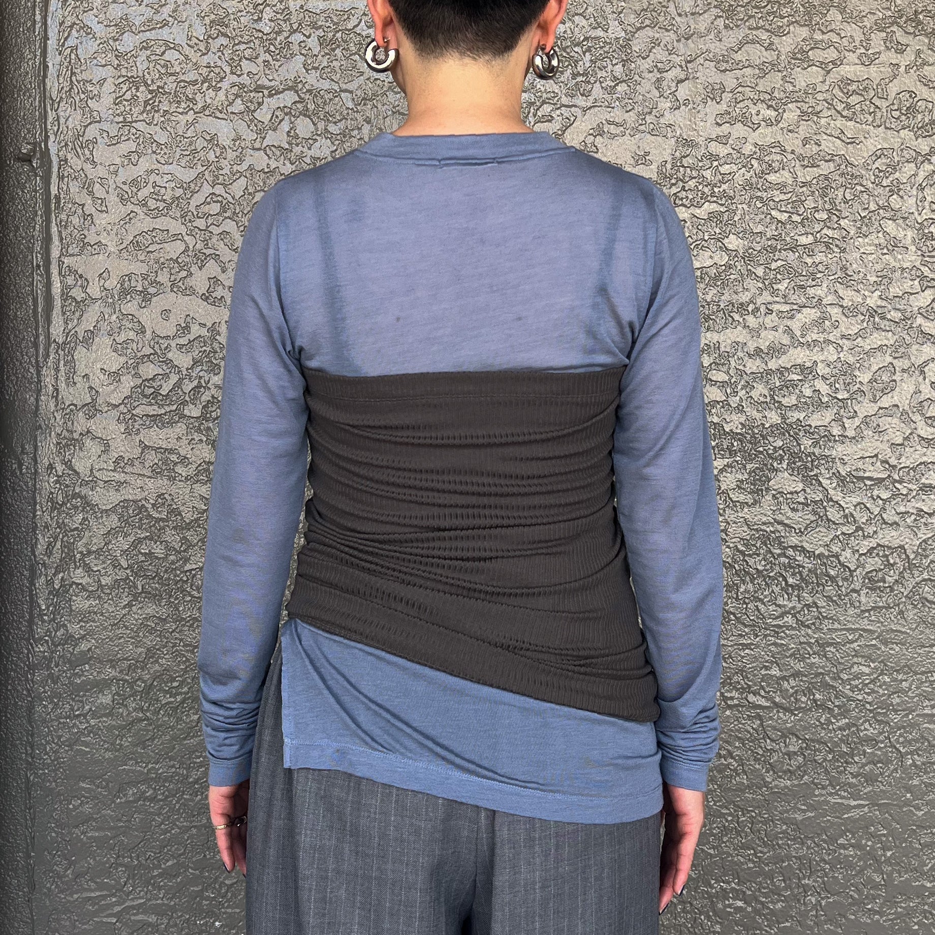 CASHMERE SILK JERSEY LAYERED TOP（BLUE×KHAKI）