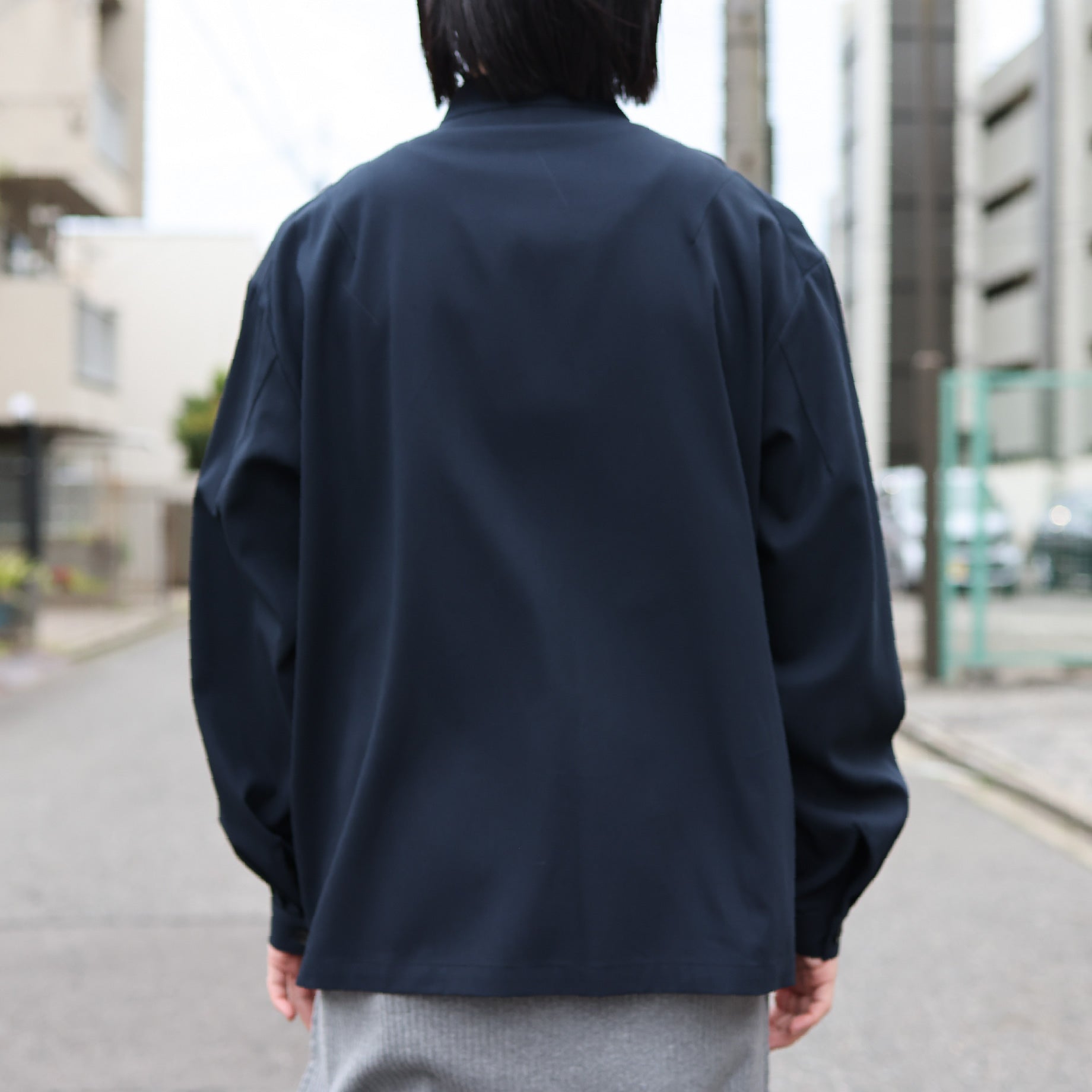 HARD TWIST COTTON - STAND COLLAR JACKET（NAVY）