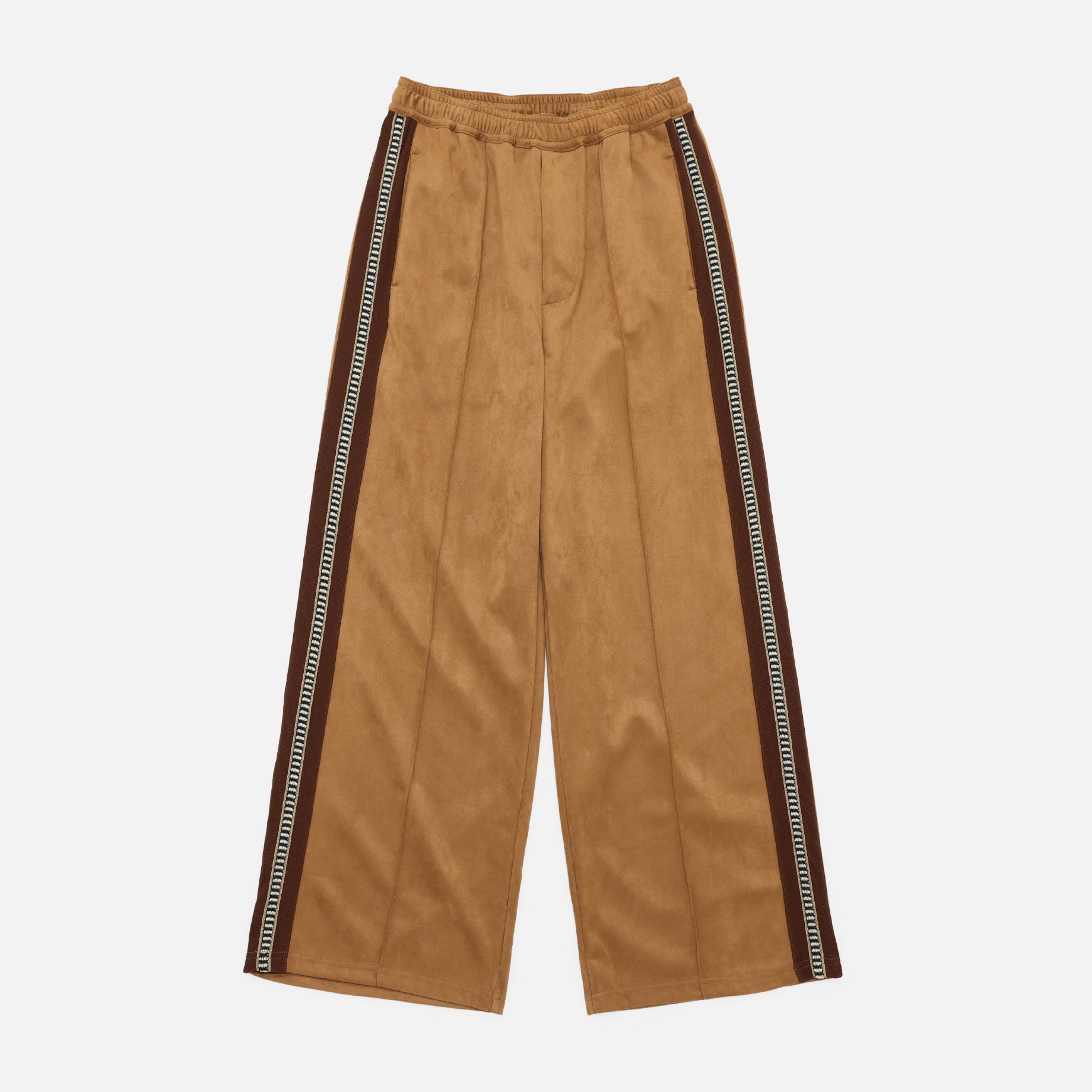 FAUX SUEDE FLARE SILHOUETTE TRACK PANTS（CAMEL） – UNEVEN HUB